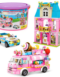 Exercise N Play Street Pizza Shop & Ice Cream Truck Miniature Blocks - 997 Pcs