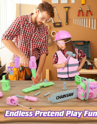 Exercise N Play Pink Chainsaw Tools Toddler Toys Set - 11 Pcs