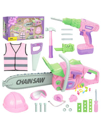 Exercise N Play Pink Chainsaw Tools Toddler Toys Set - 11 Pcs