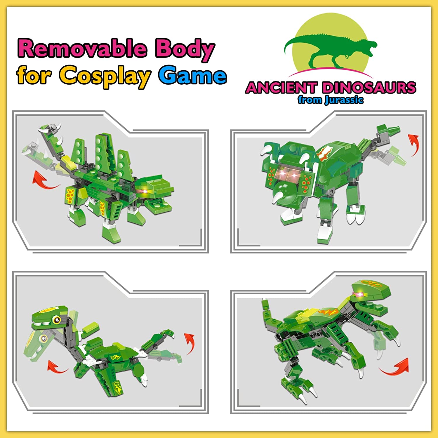 Exercise N Play Green Dinosaur Block Building Sets - 876 Pcs