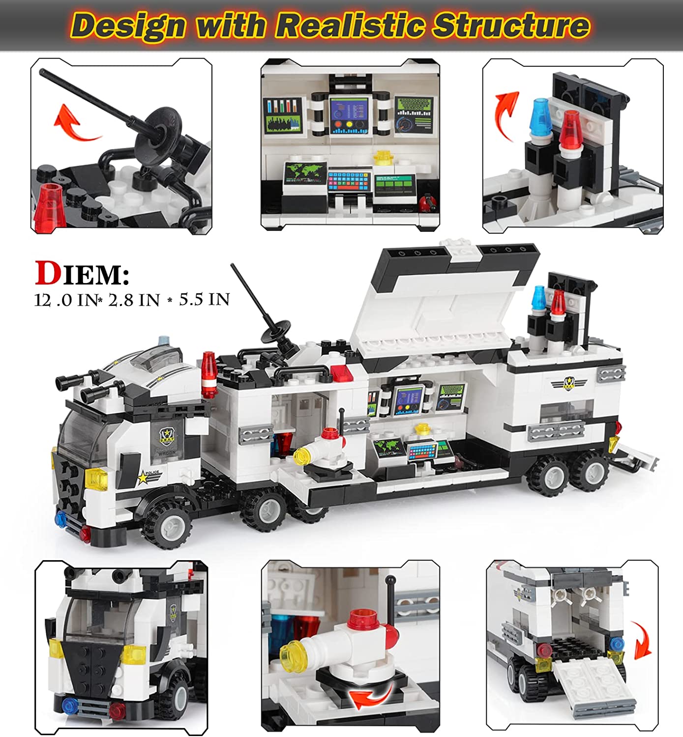 Exercise N Play SWAT Command Truck Block Building Sets - 853 Pcs