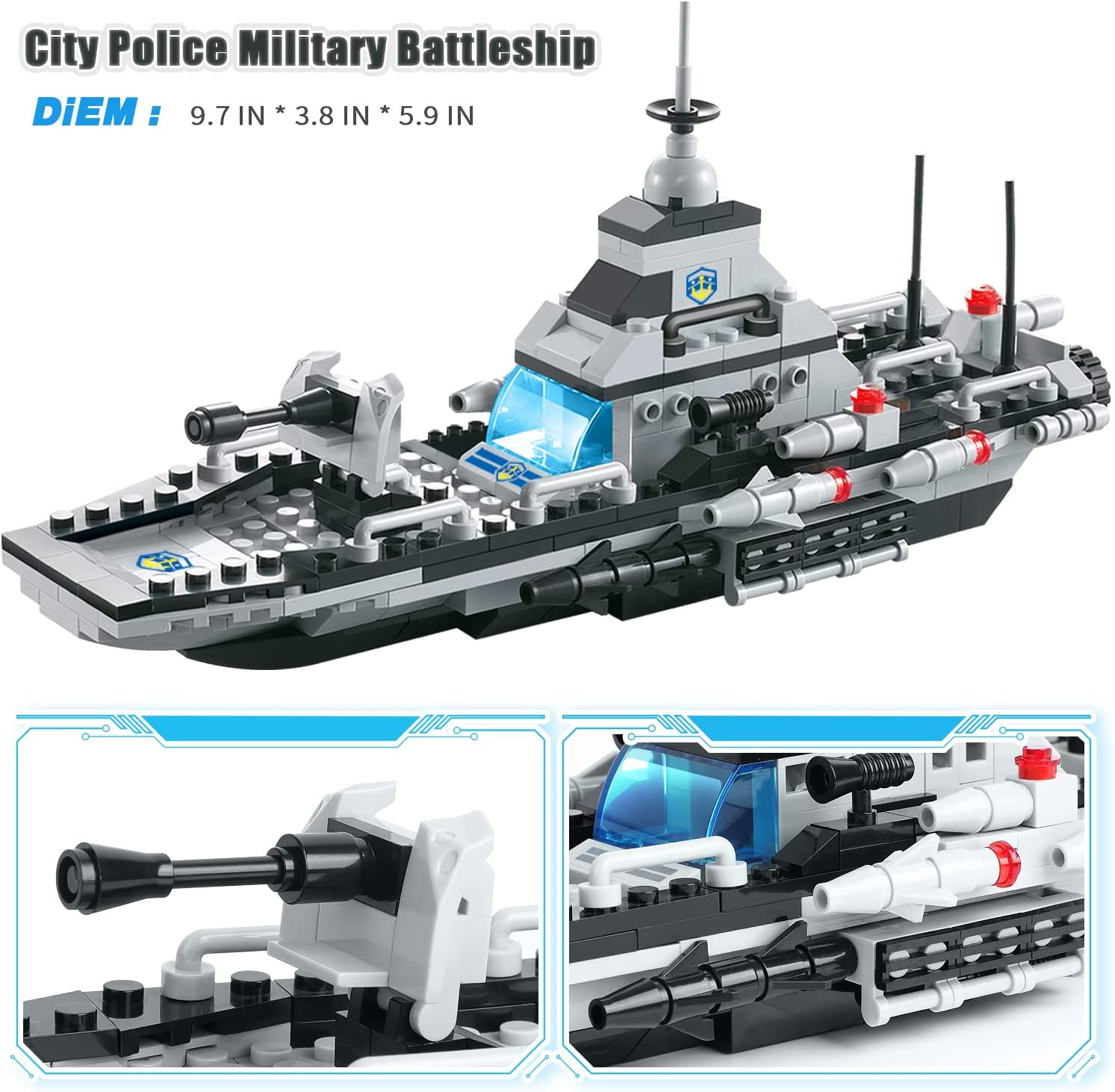Exercise N Play Navy Military Battleship Brick Building Sets - 796 Pcs
