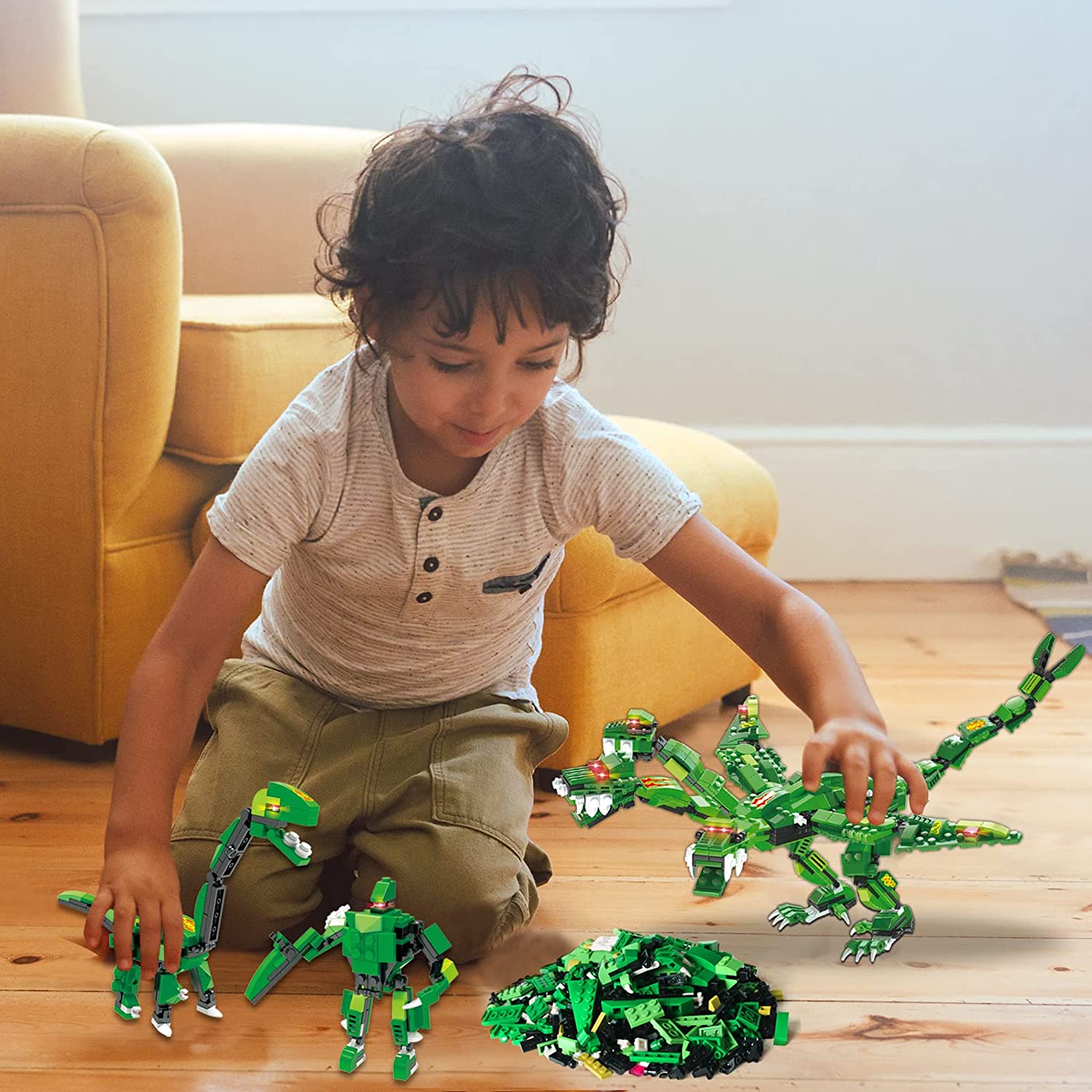 Exercise N Play Green Dinosaur Block Building Sets - 876 Pcs