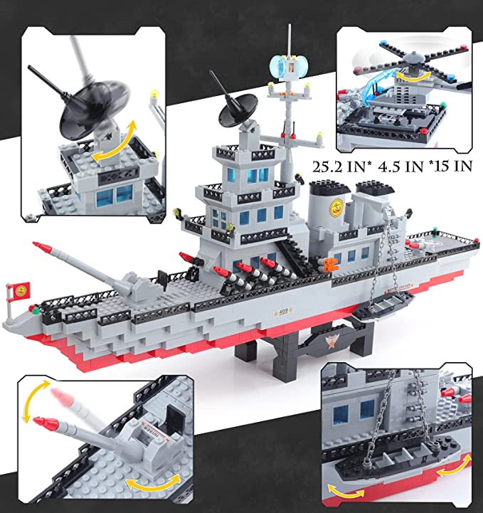 Exercise N Play Navy Battle Cruiser Ship Brick Sets - 1163 Pcs