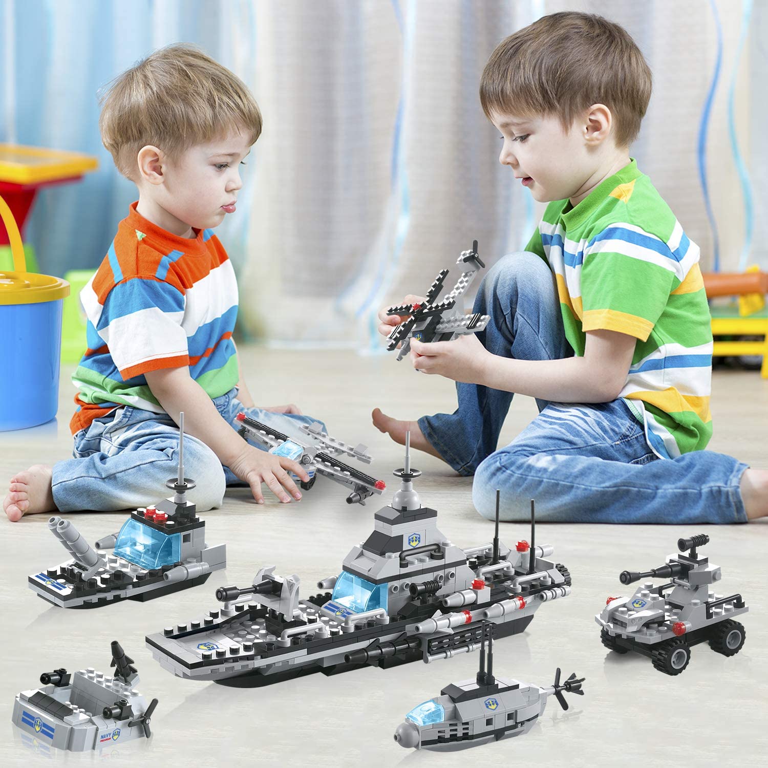 Exercise N Play Navy Military Battleship Brick Building Sets - 796 Pcs