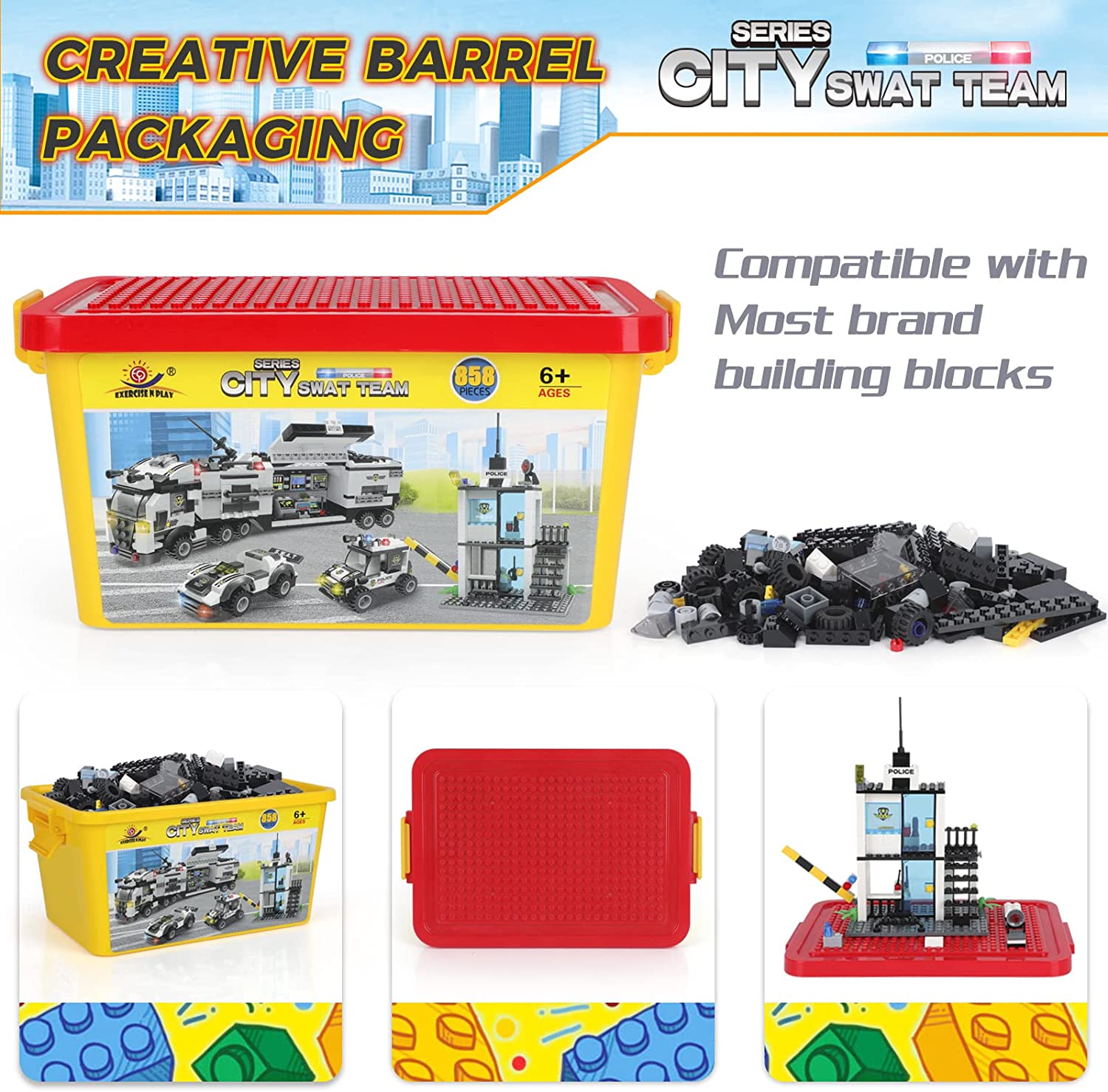 Exercise N Play SWAT Command Truck Block Building Sets - 853 Pcs