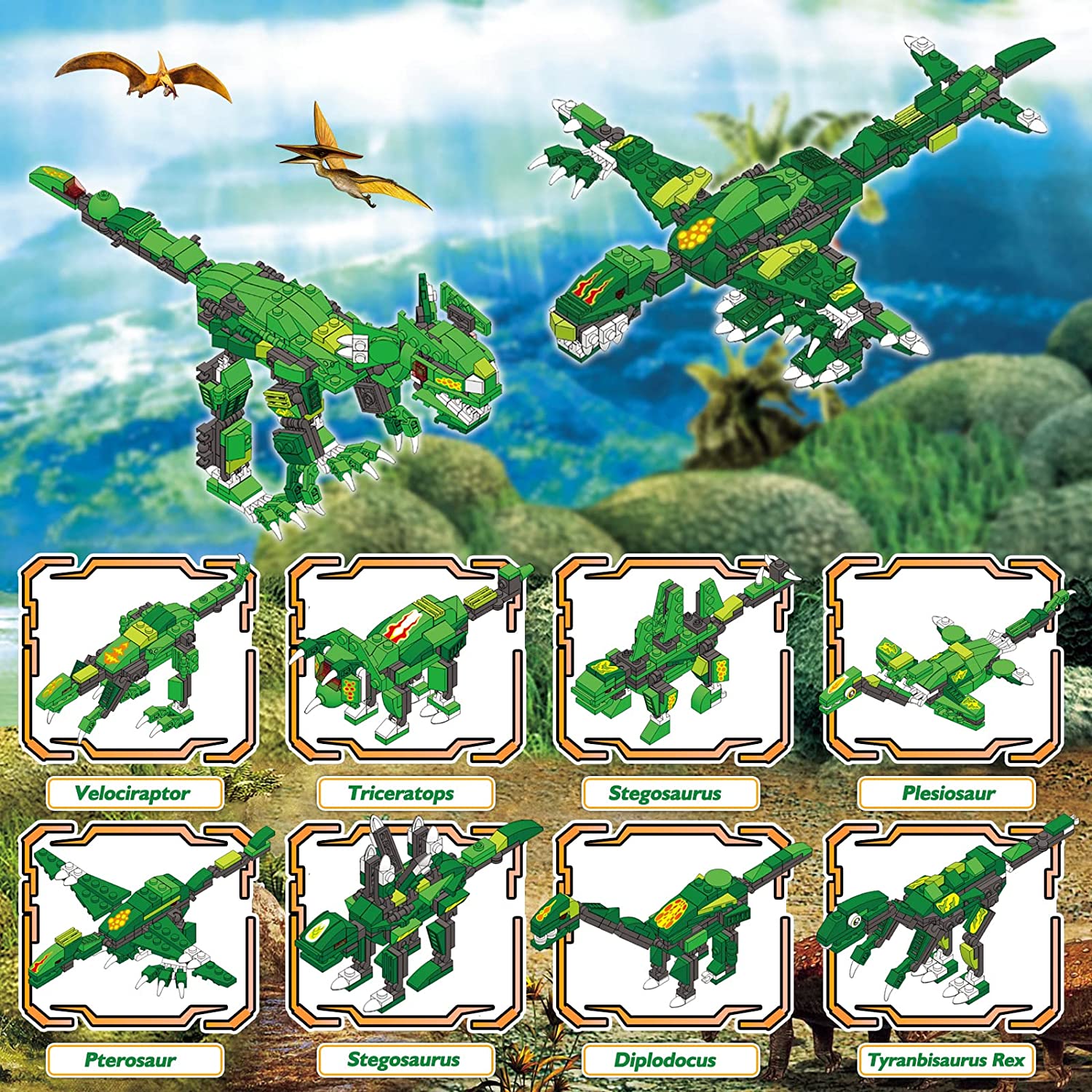 Exercise N Play Green Dinosaur Block Building Sets - 876 Pcs