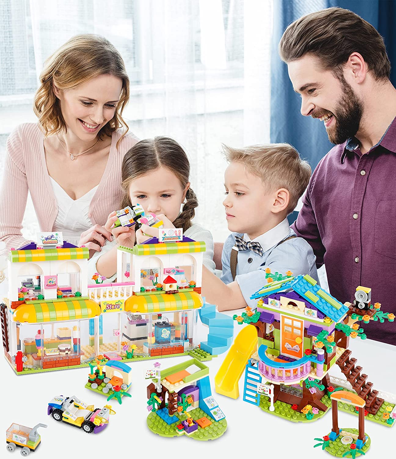 Exercise N Play Treehouse & Grocery Store 2 IN 1 Toy Blocks Construction Set - 1195 Pcs