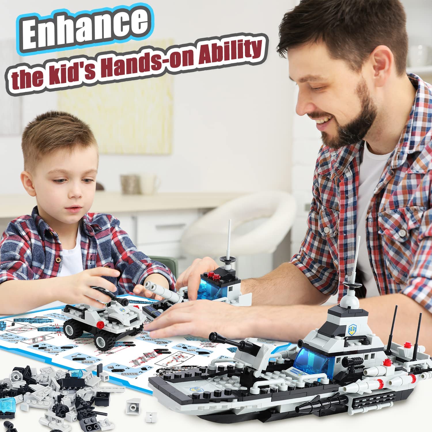 Exercise N Play Navy Military Battleship Brick Building Sets - 796 Pcs