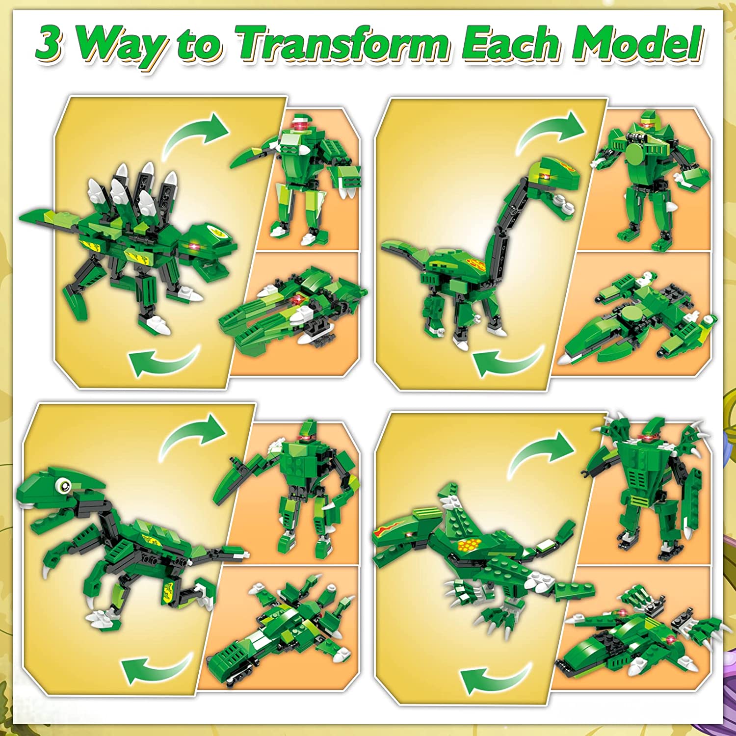 Exercise N Play Green Dinosaur Block Building Sets - 876 Pcs