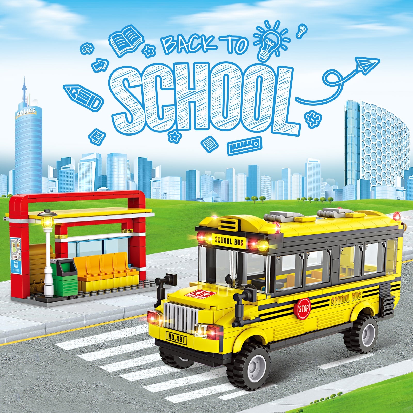 Exercise N Play City School Bus Small Building Blocks Sets - 488 Pcs