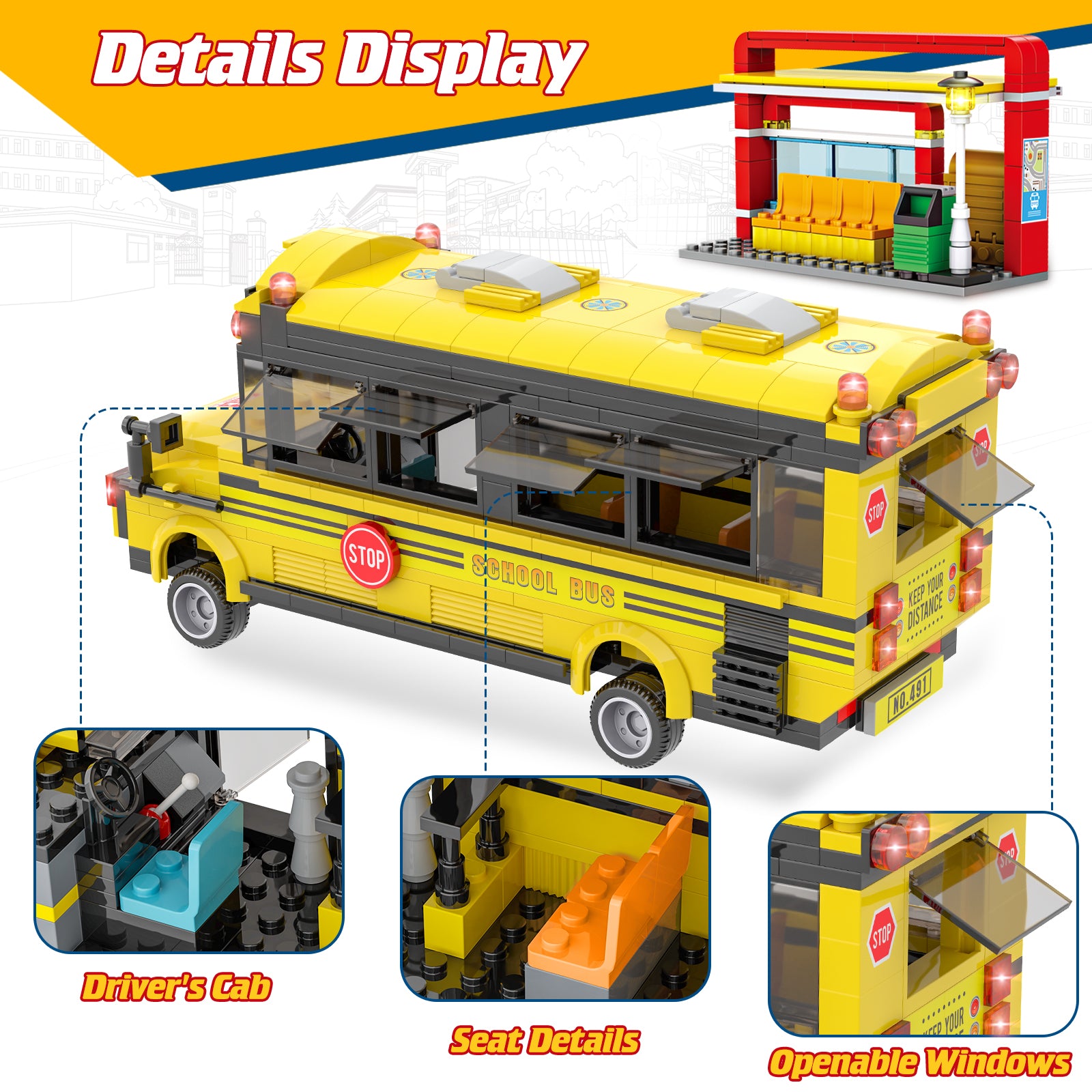 Exercise N Play City School Bus Small Building Blocks Sets - 488 Pcs