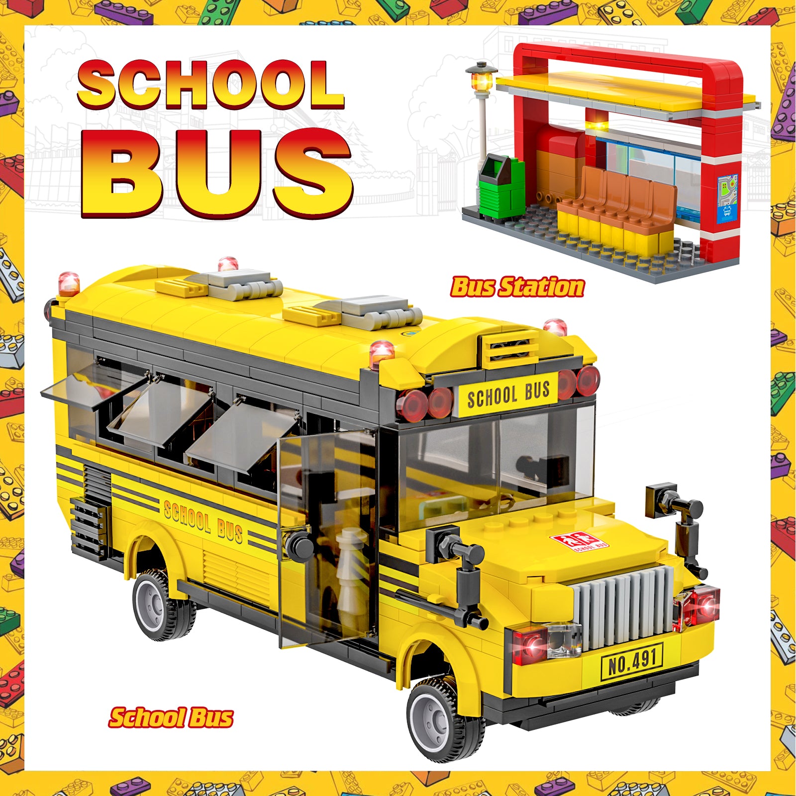 Exercise N Play City School Bus Small Building Blocks Sets - 488 Pcs