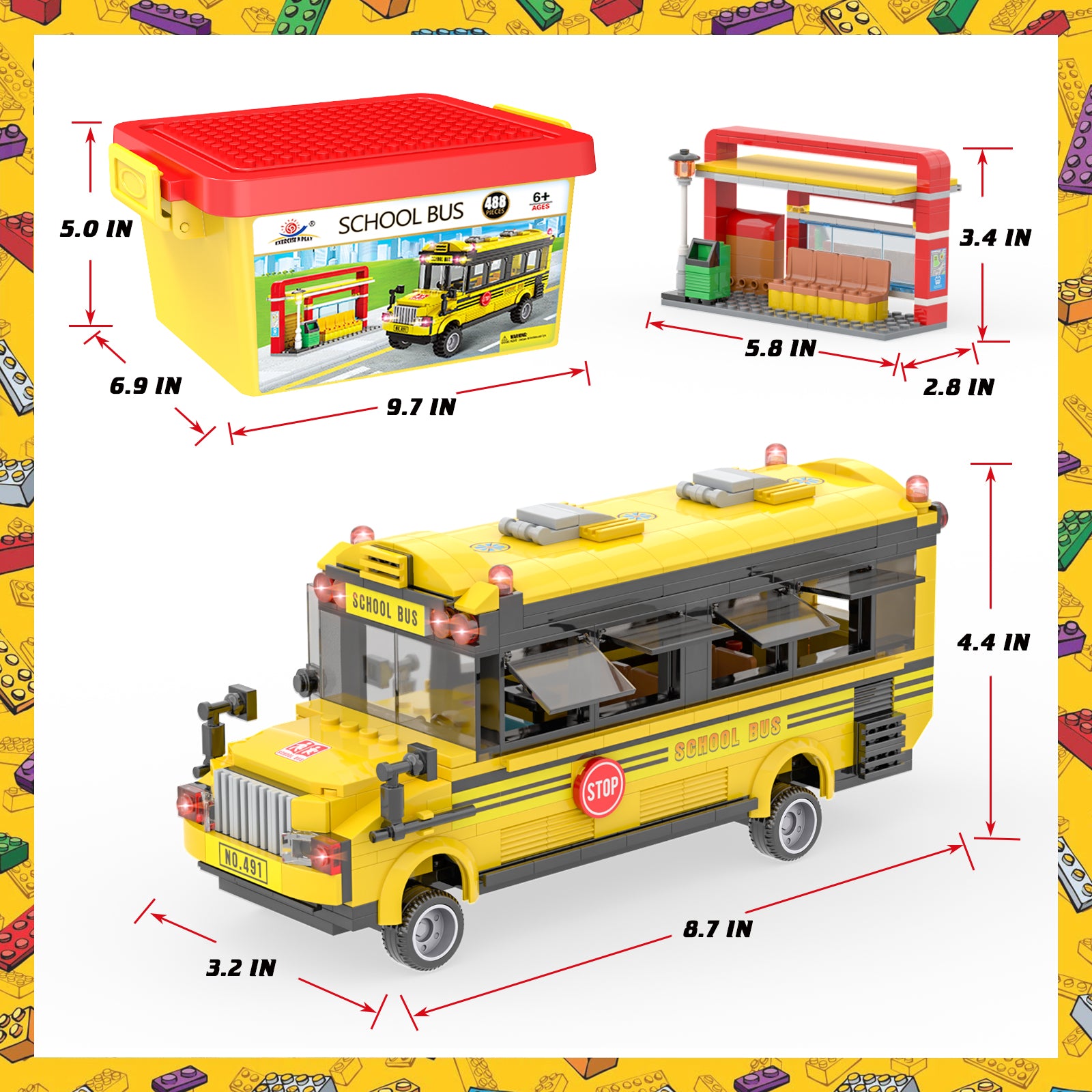 Exercise N Play City School Bus Small Building Blocks Sets - 488 Pcs
