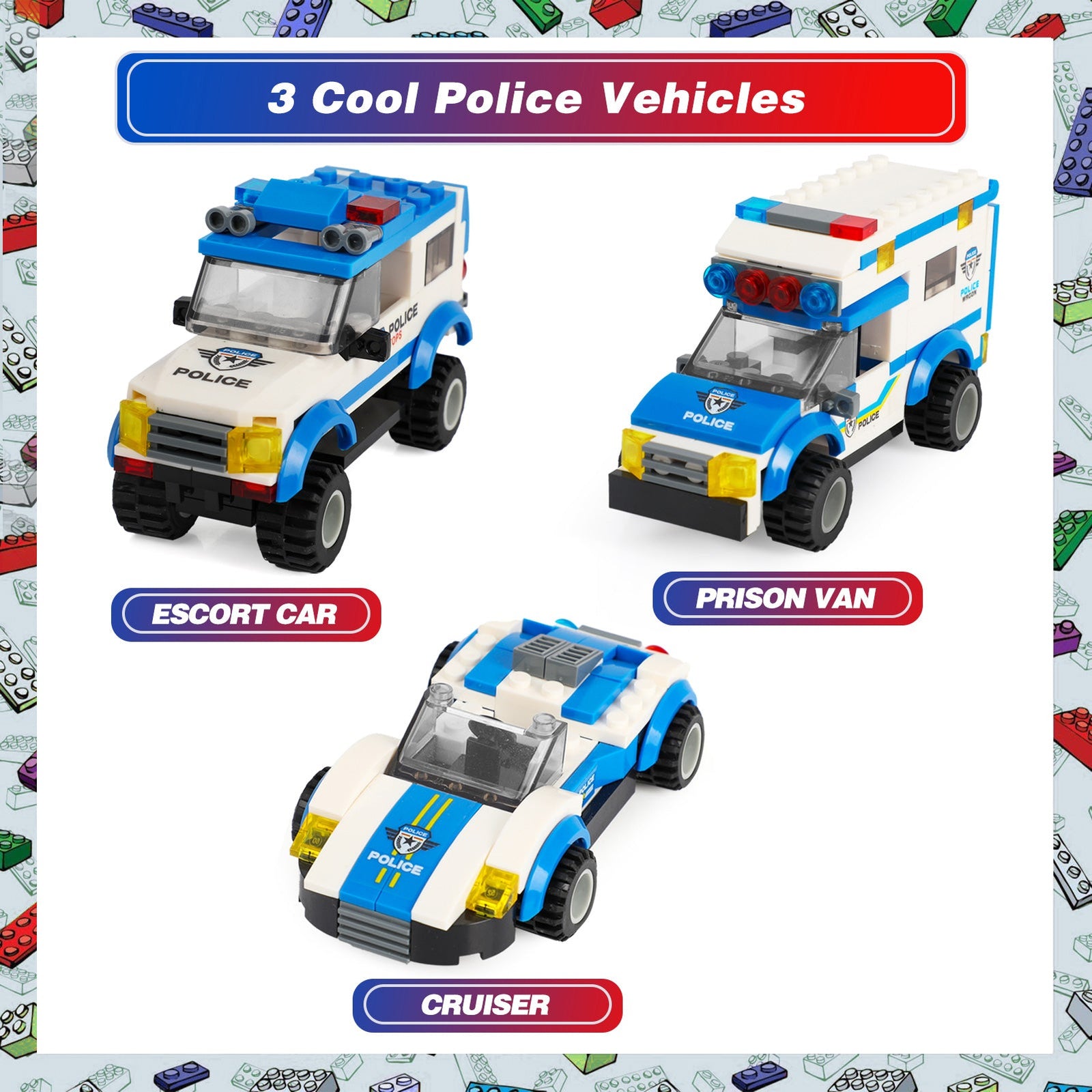 Exercise N Play Mini Police Car Blocks Sets - 736 Pcs