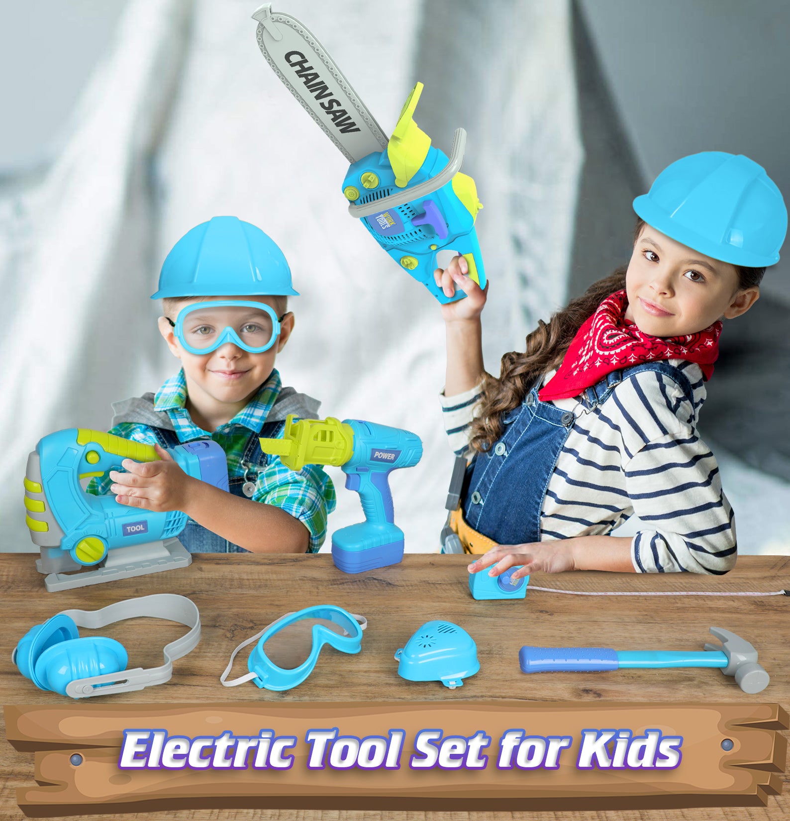 Exercise N Play Blue Chainsaw Kids Tool Toys Set - 11 Pcs