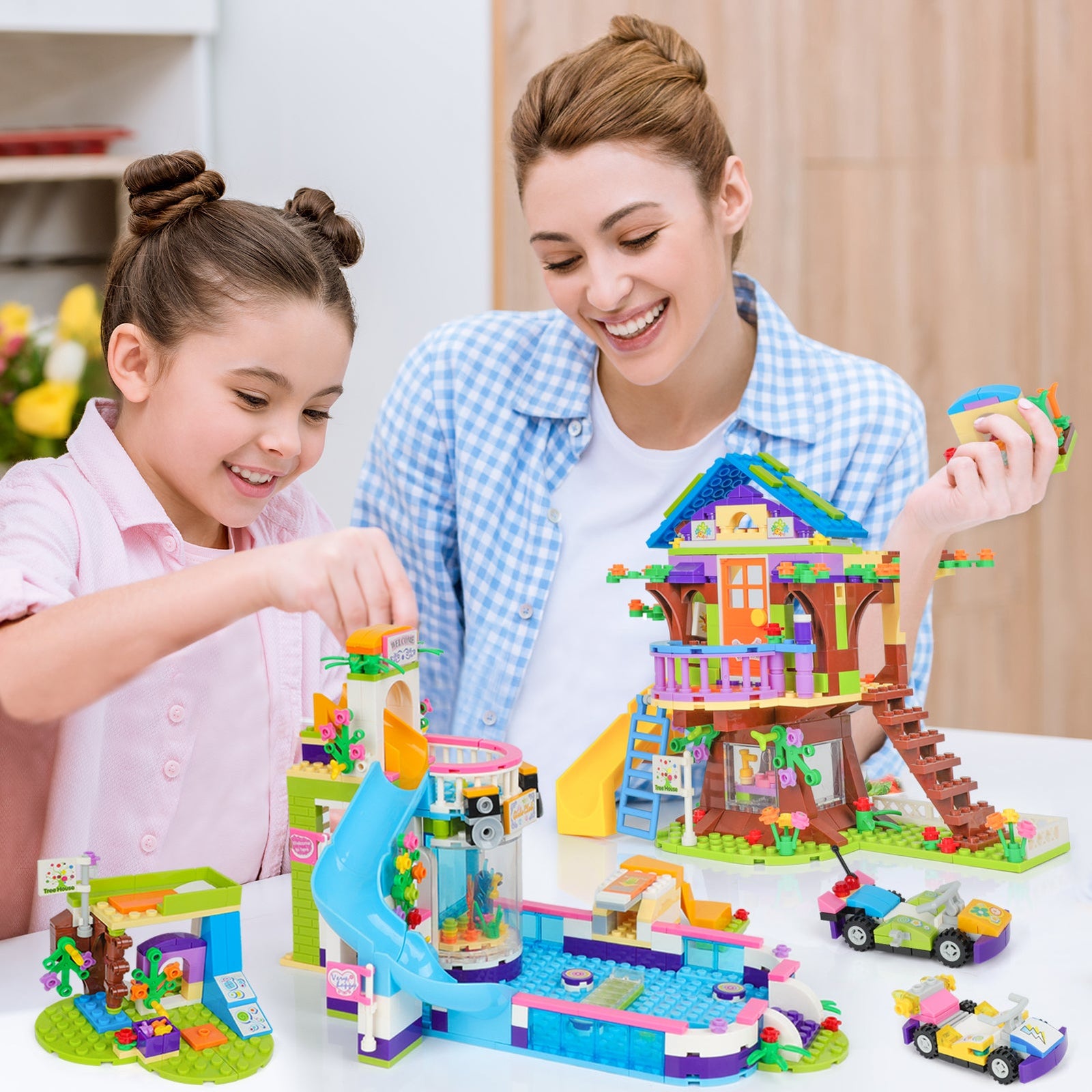 Exercise N Play TreeHouse & Water Park 2 IN 1 Children's Construction Toys - 1274 Pcs