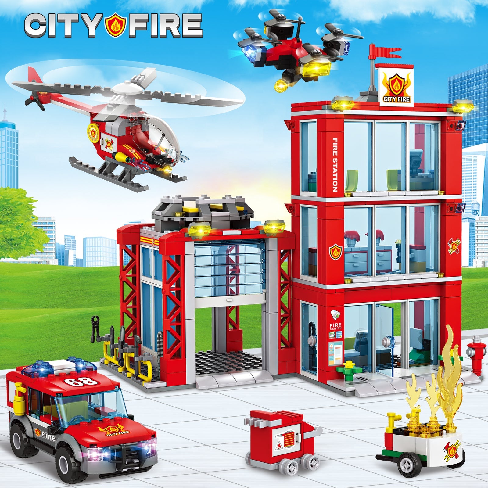 Exercise N Play Fire Station Kids Small Building Blocks Toys Set - 744 Pcs