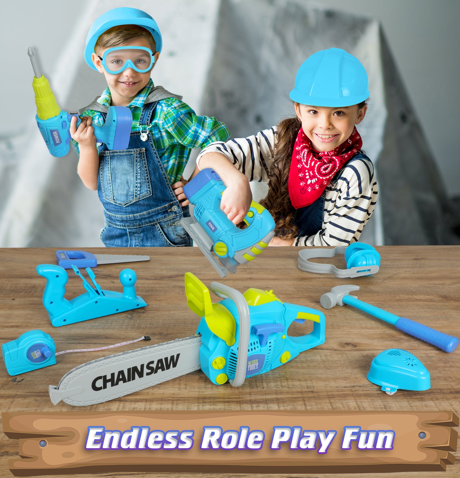 Exercise N Play Blue Chainsaw Kids Tool Toys Set - 11 Pcs