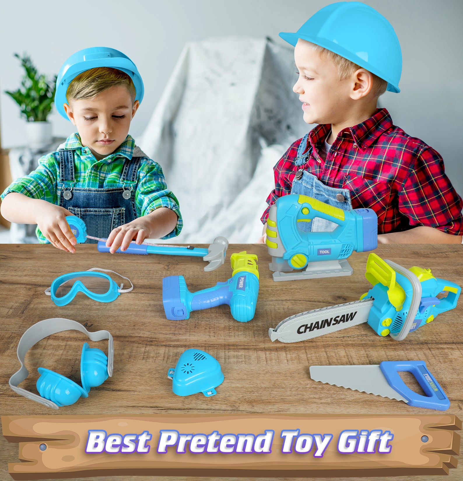 Exercise N Play Blue Chainsaw Kids Tool Toys Set - 11 Pcs