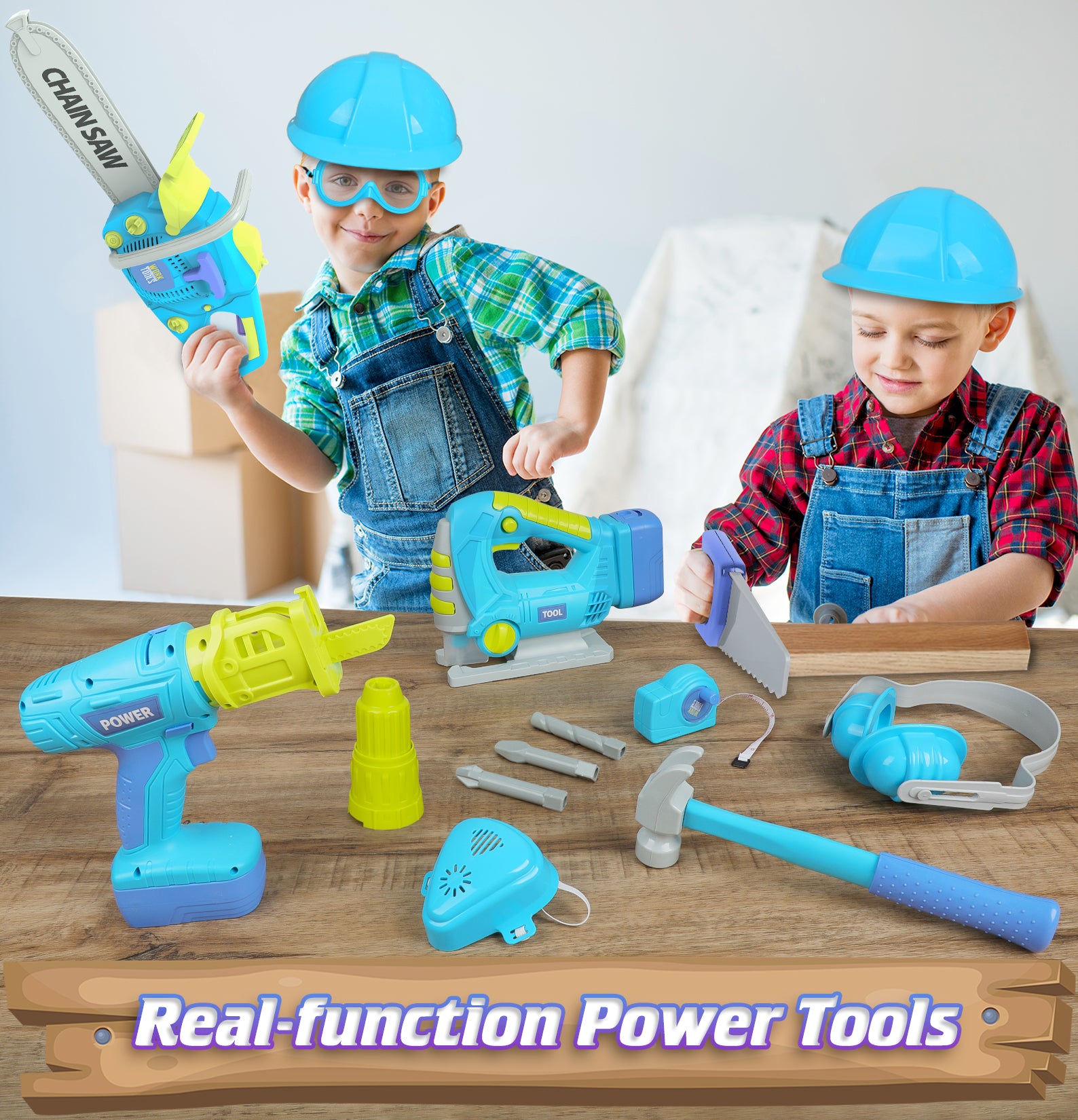 Exercise N Play Blue Chainsaw Kids Tool Toys Set - 11 Pcs