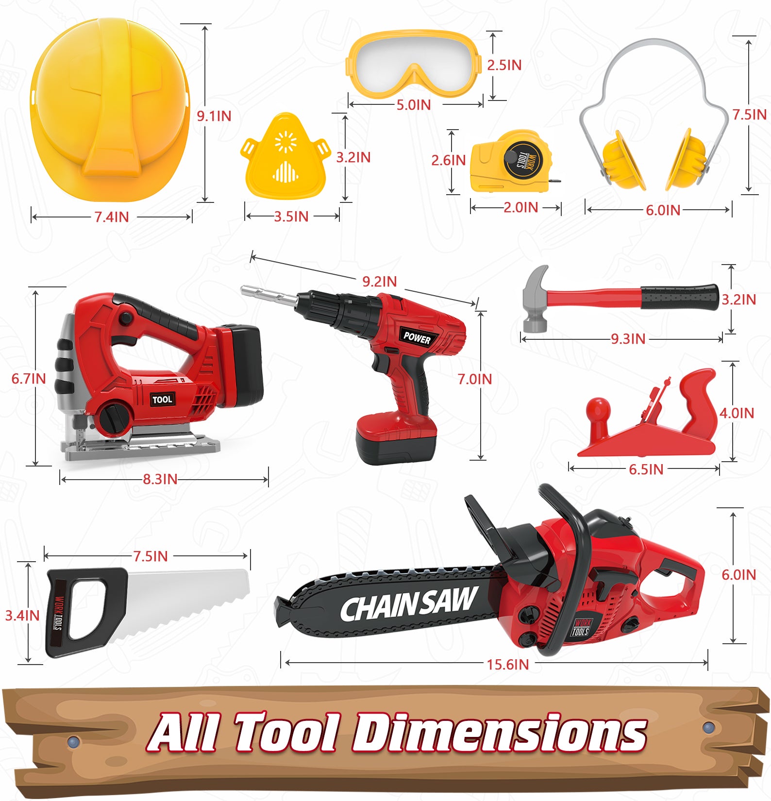 Exercise N Play Red Chainsaw Tools Childrens Toys Set - 11 Pcs