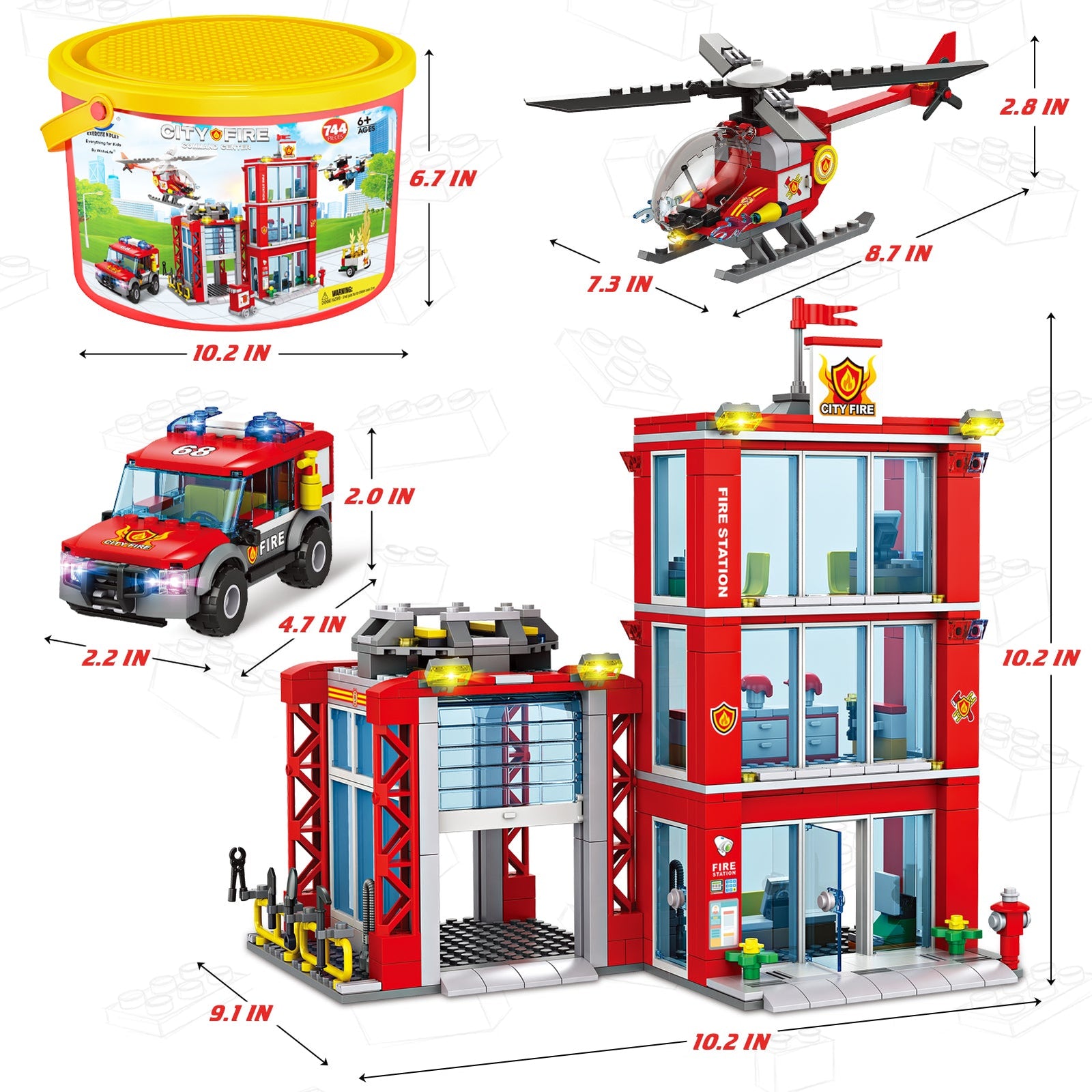 Exercise N Play Fire Station Kids Small Building Blocks Toys Set - 744 Pcs