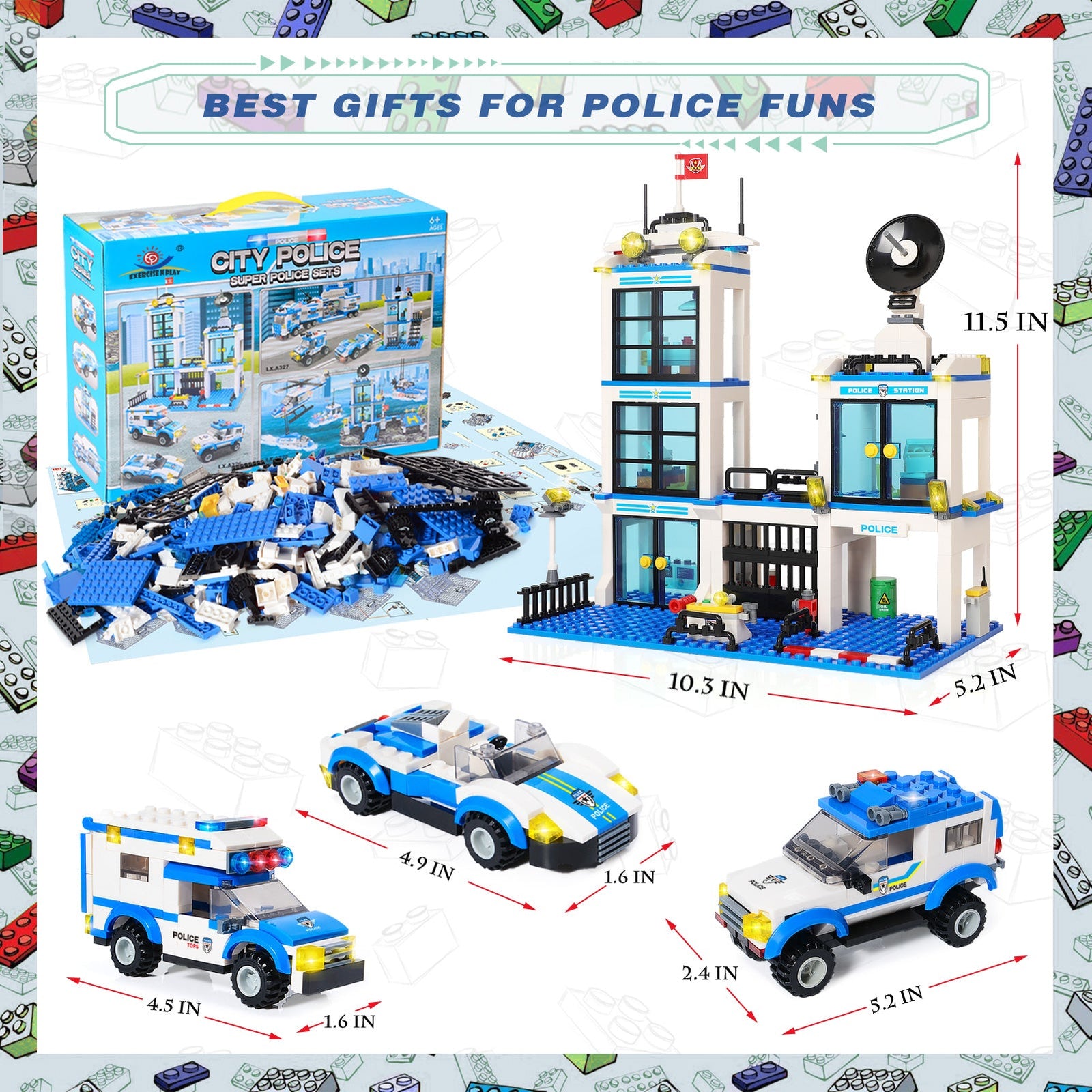 Exercise N Play Mini Police Car Blocks Sets - 736 Pcs