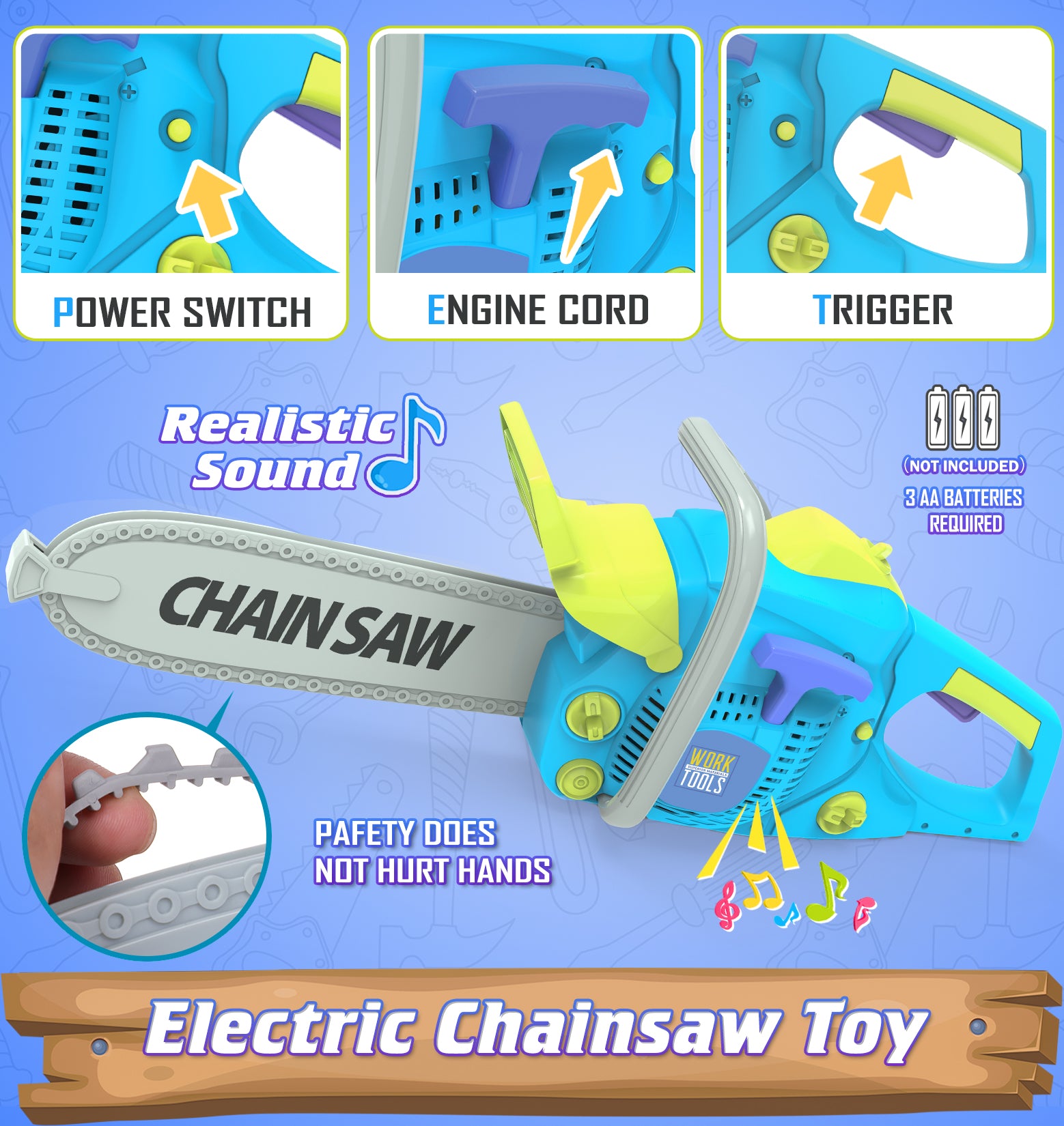 Exercise N Play Blue Chainsaw Kids Tool Toys Set - 11 Pcs