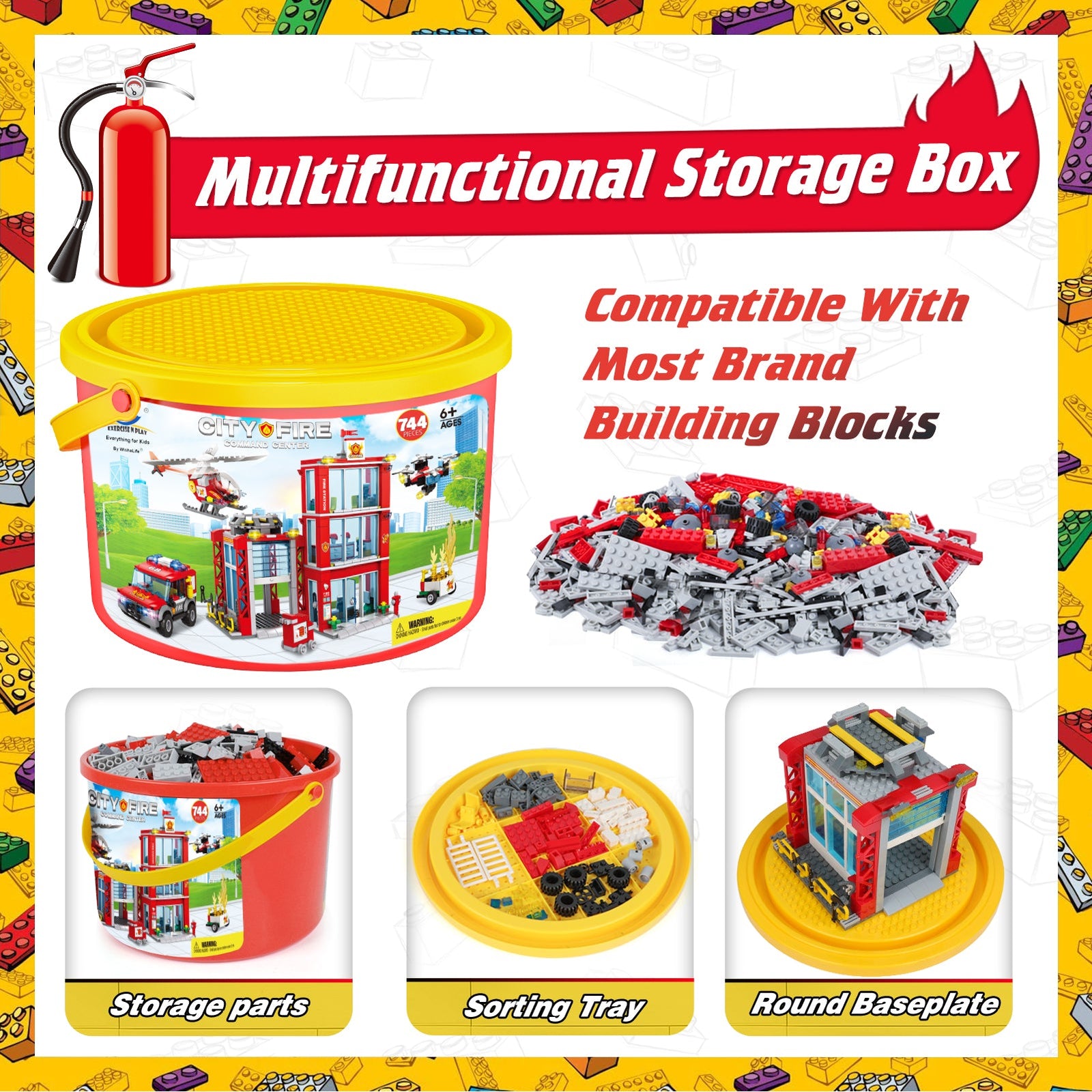 Exercise N Play Fire Station Kids Small Building Blocks Toys Set - 744 Pcs