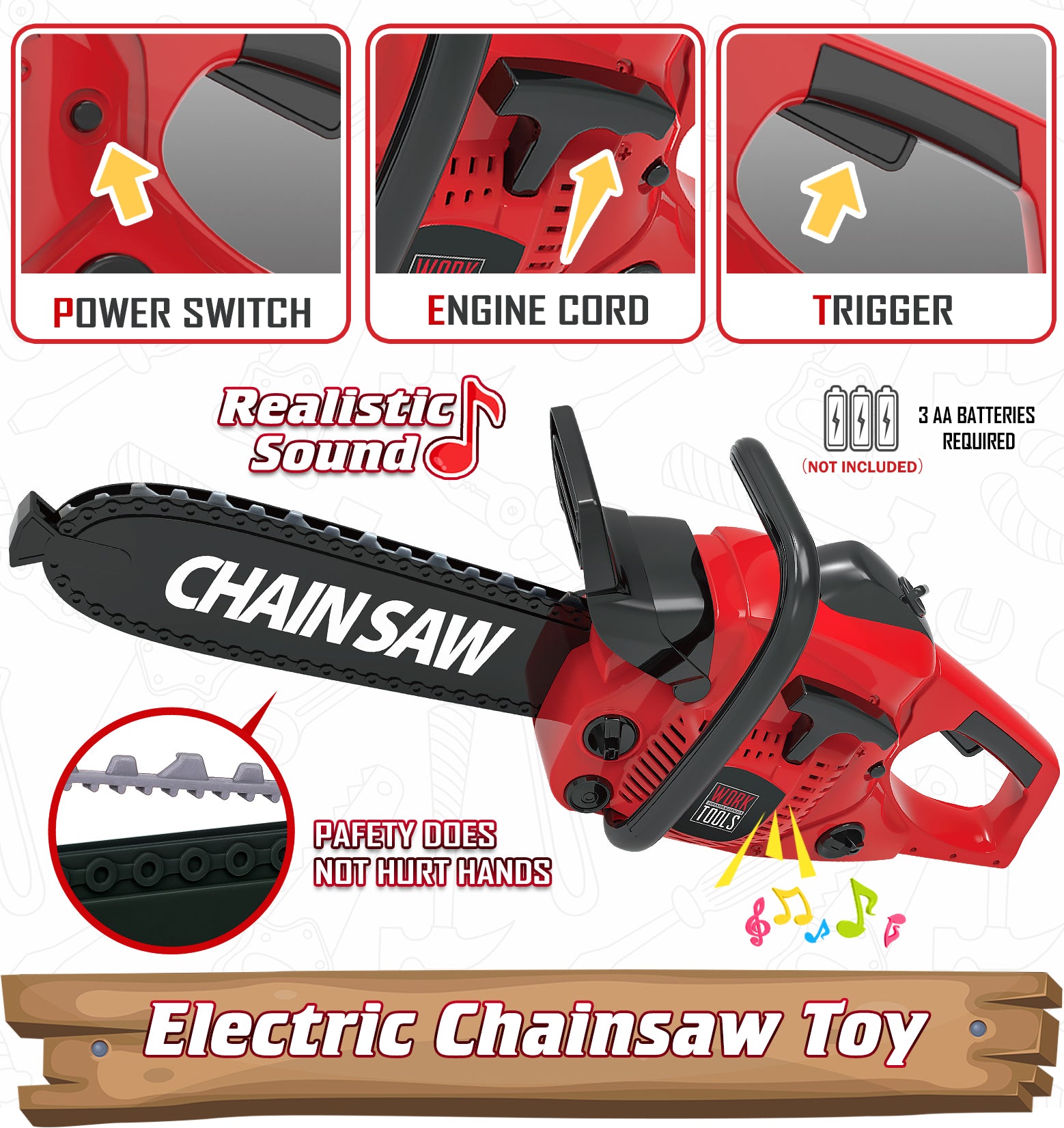 Exercise N Play Red Chainsaw Tools Childrens Toys Set - 11 Pcs