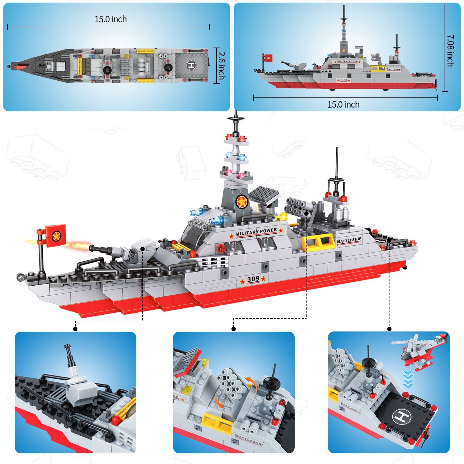 Exercise N Play Military Cruiser Ships Miniature Brick Sets - 952 Pcs