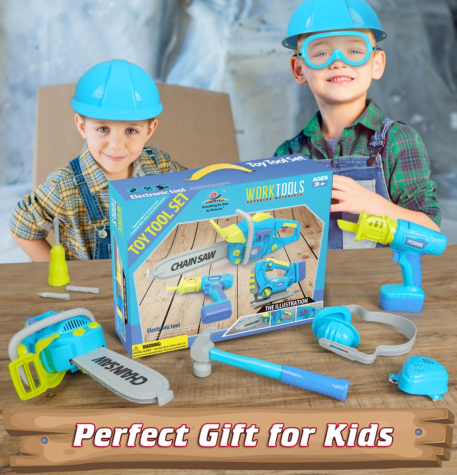 Exercise N Play Blue Chainsaw Kids Tool Toys Set - 11 Pcs