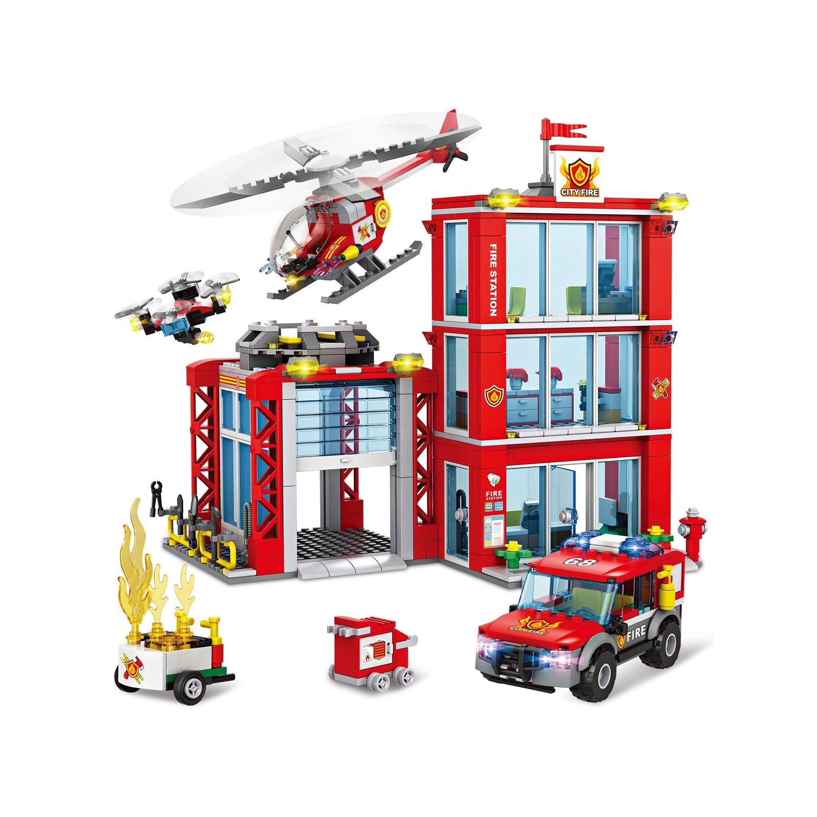 Exercise N Play Fire Station Kids Small Building Blocks Toys Set - 744 Pcs