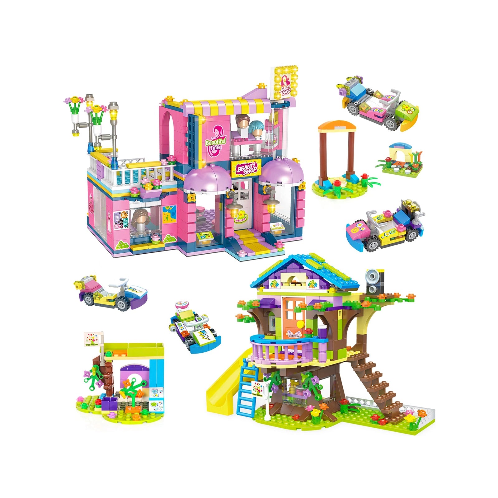 Exercise N Play Barber Shop & Treehouse 2 IN 1 Mini Building Blocks - 1193 Pcs