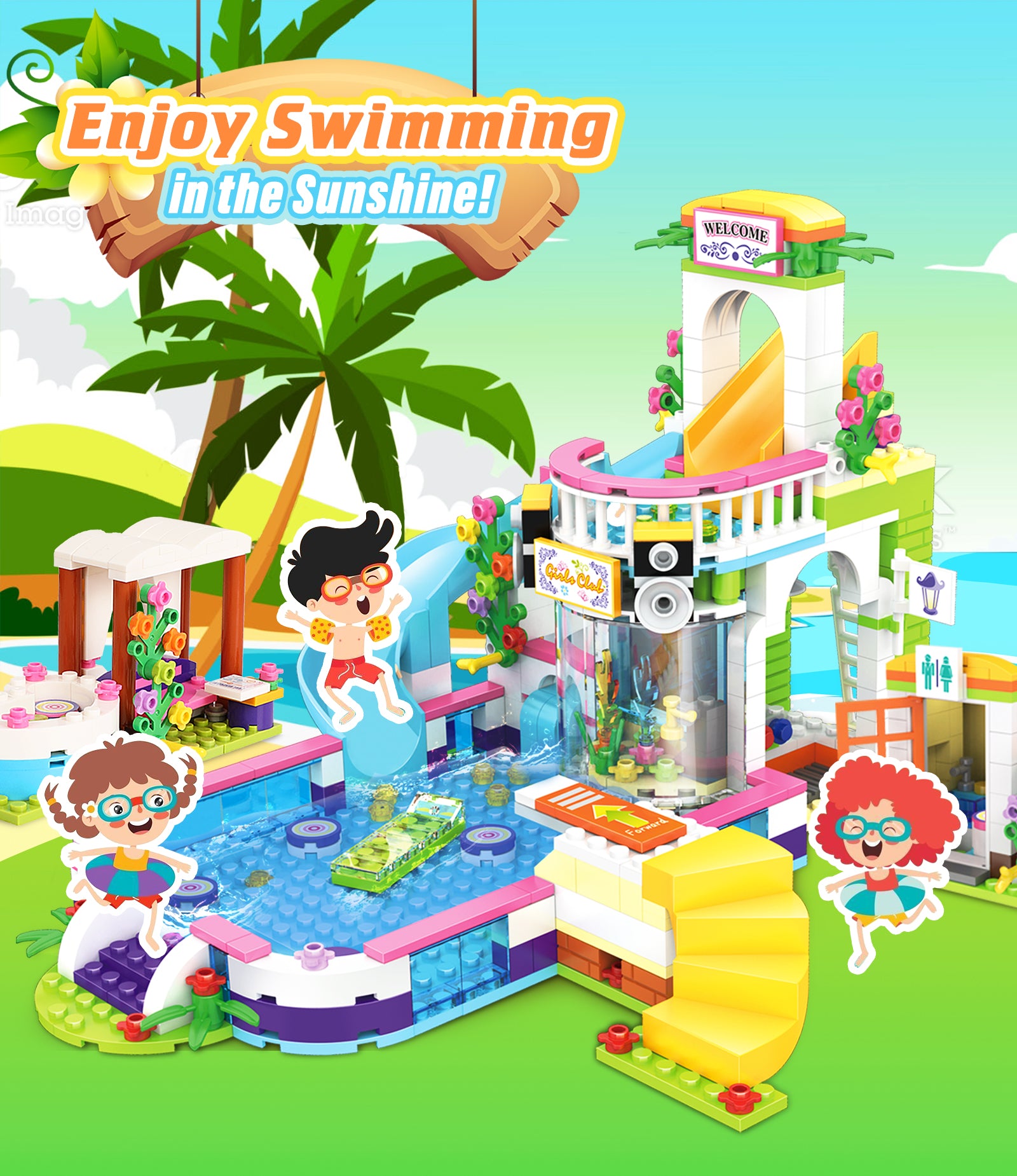 Exercise N Play Water Park & Barber Shop Blocks For Toddlers - 1373 Pcs