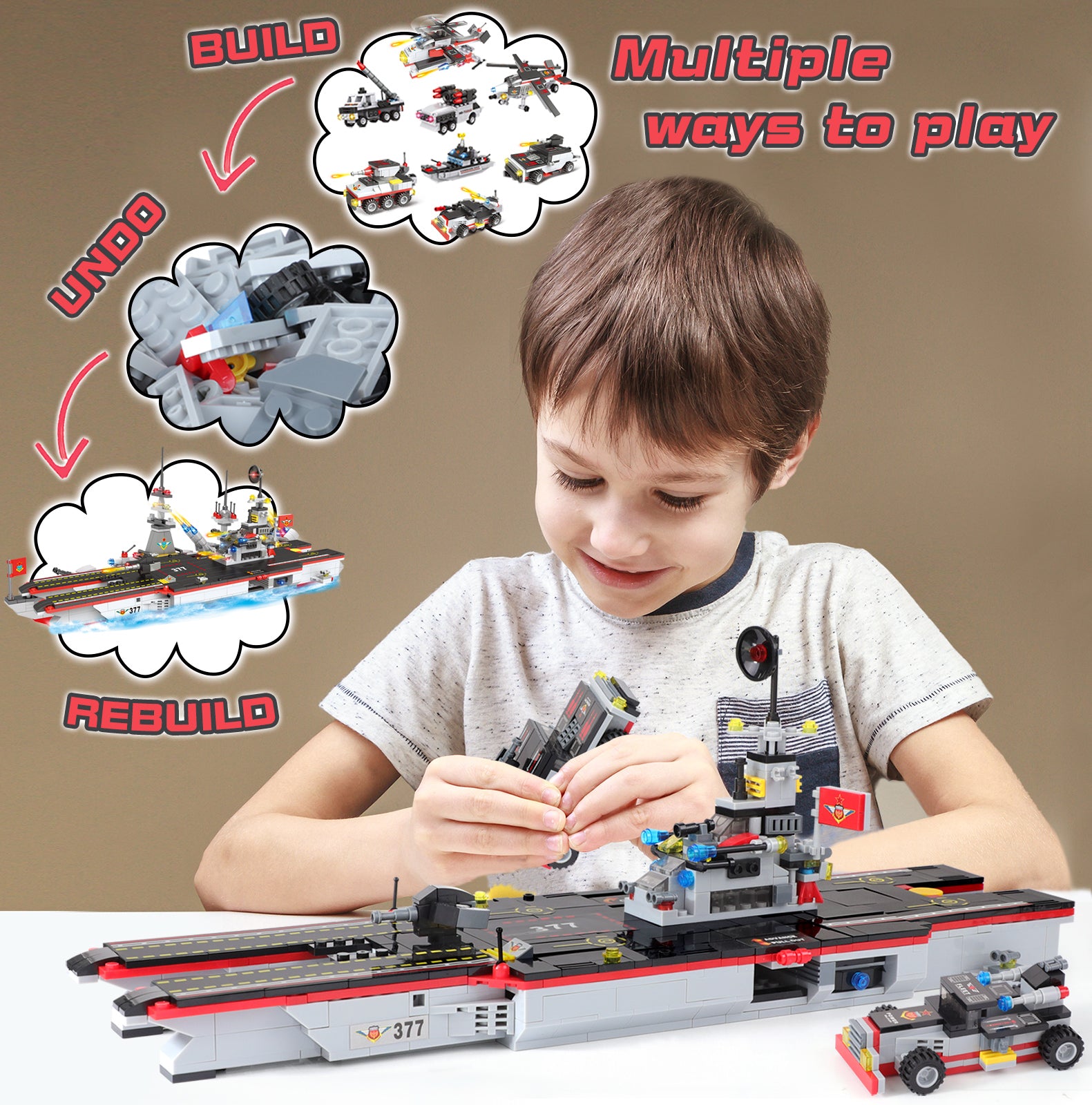 Exercise N Play Navy Military Aircraft Carrier Building Toy Sets - 786 Pcs