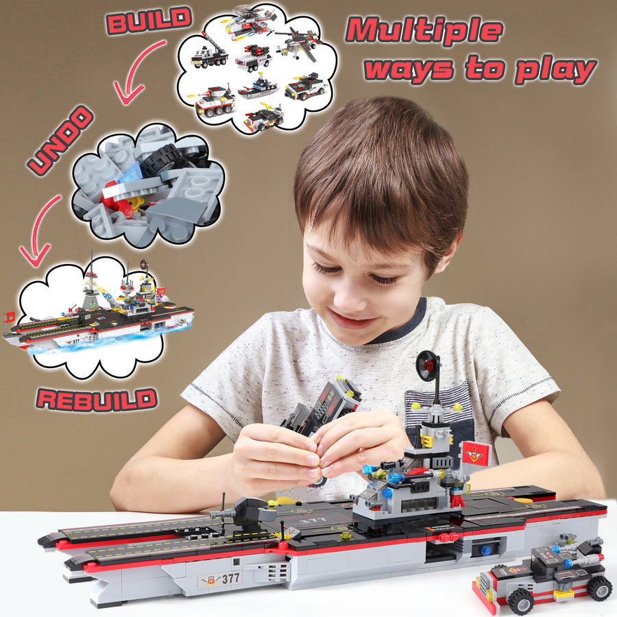 Exercise N Play Navy Military Aircraft Carrier Building Toy Sets - 786 Pcs