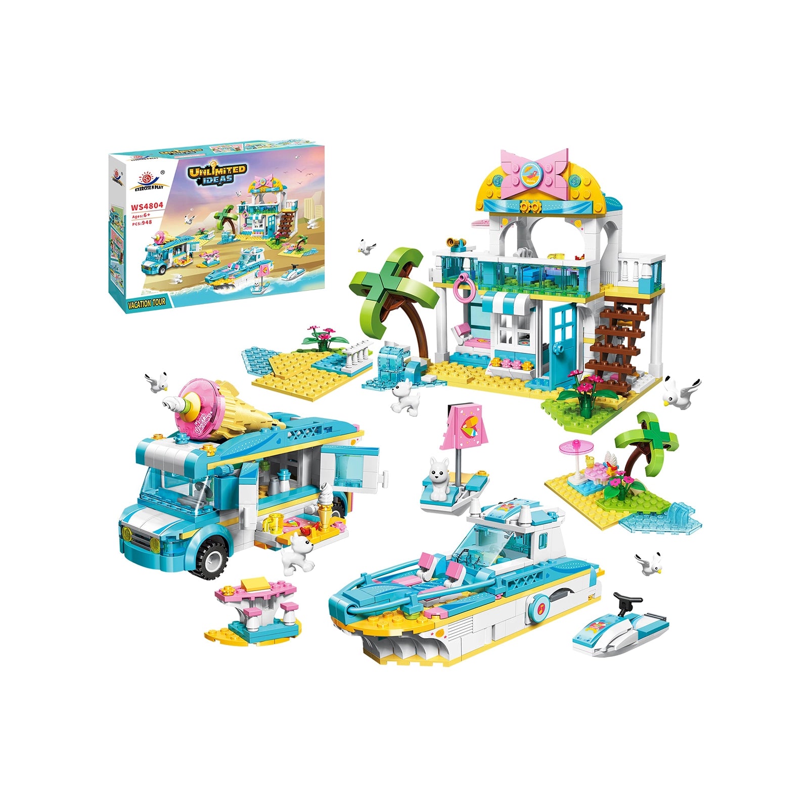 Exercise N Play Vacation Beach House Toy Bricks Sets - 948 Pcs