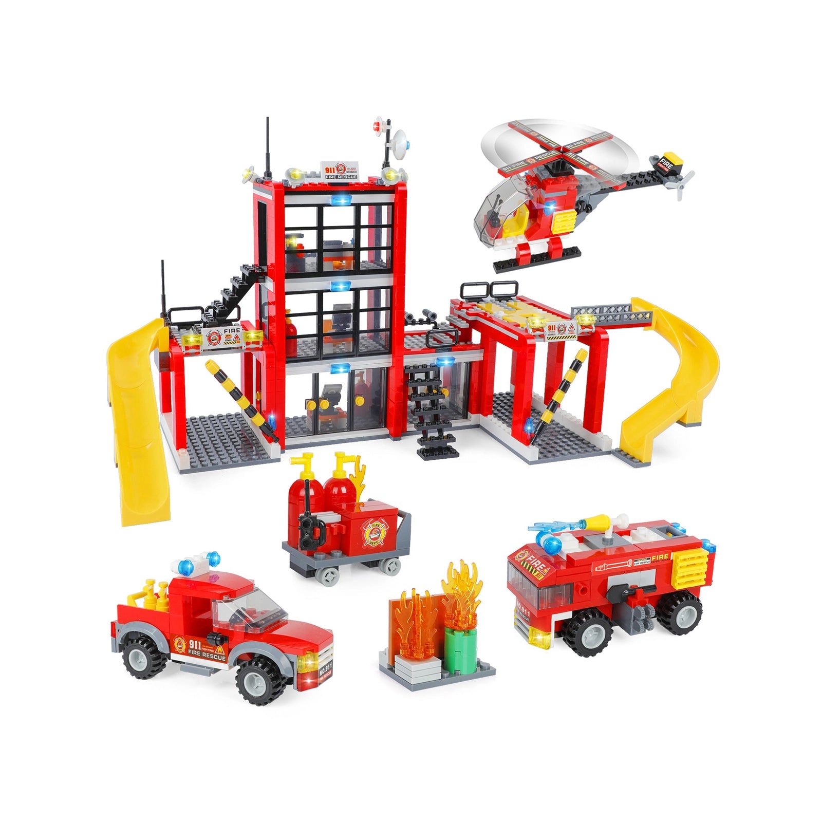 Exercise N Play Fire Station Mini Block Toy Sets - 896 Pcs