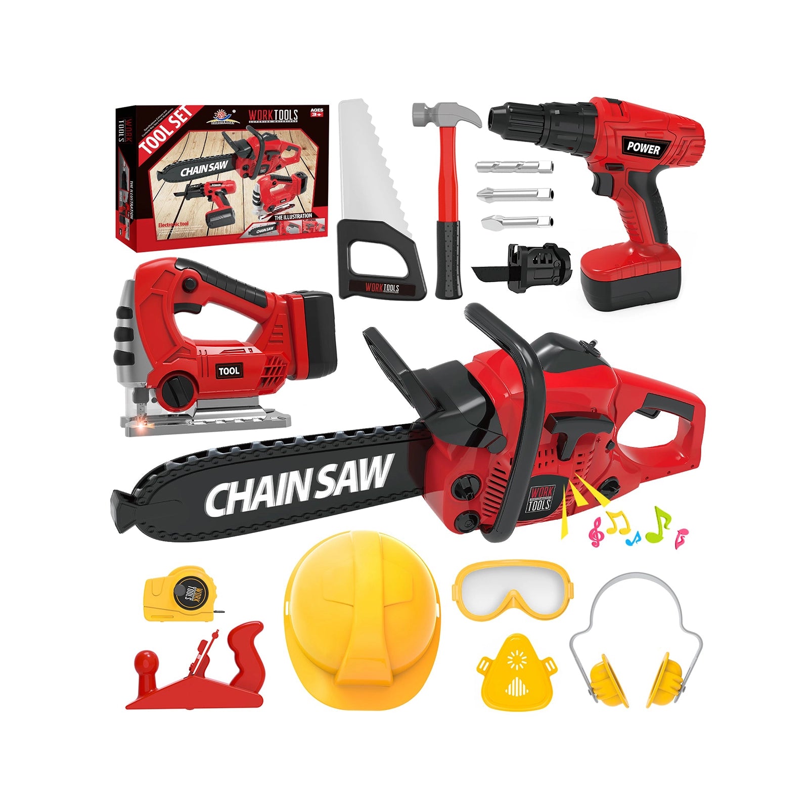 Exercise N Play Red Chainsaw Tools Childrens Toys Set - 11 Pcs