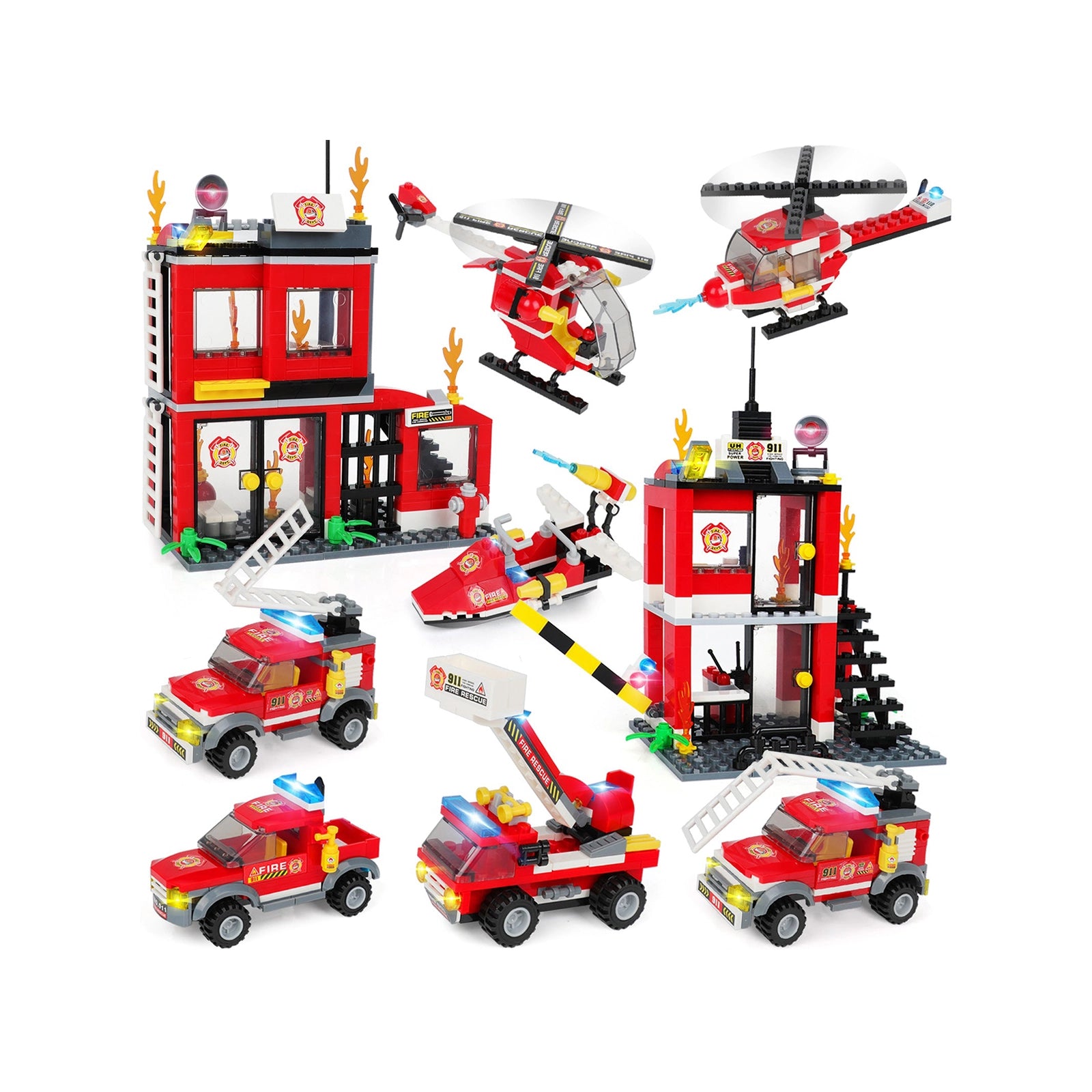 Exercise N Play Fire Station Building Bricks Toys Playset - 899 Pcs