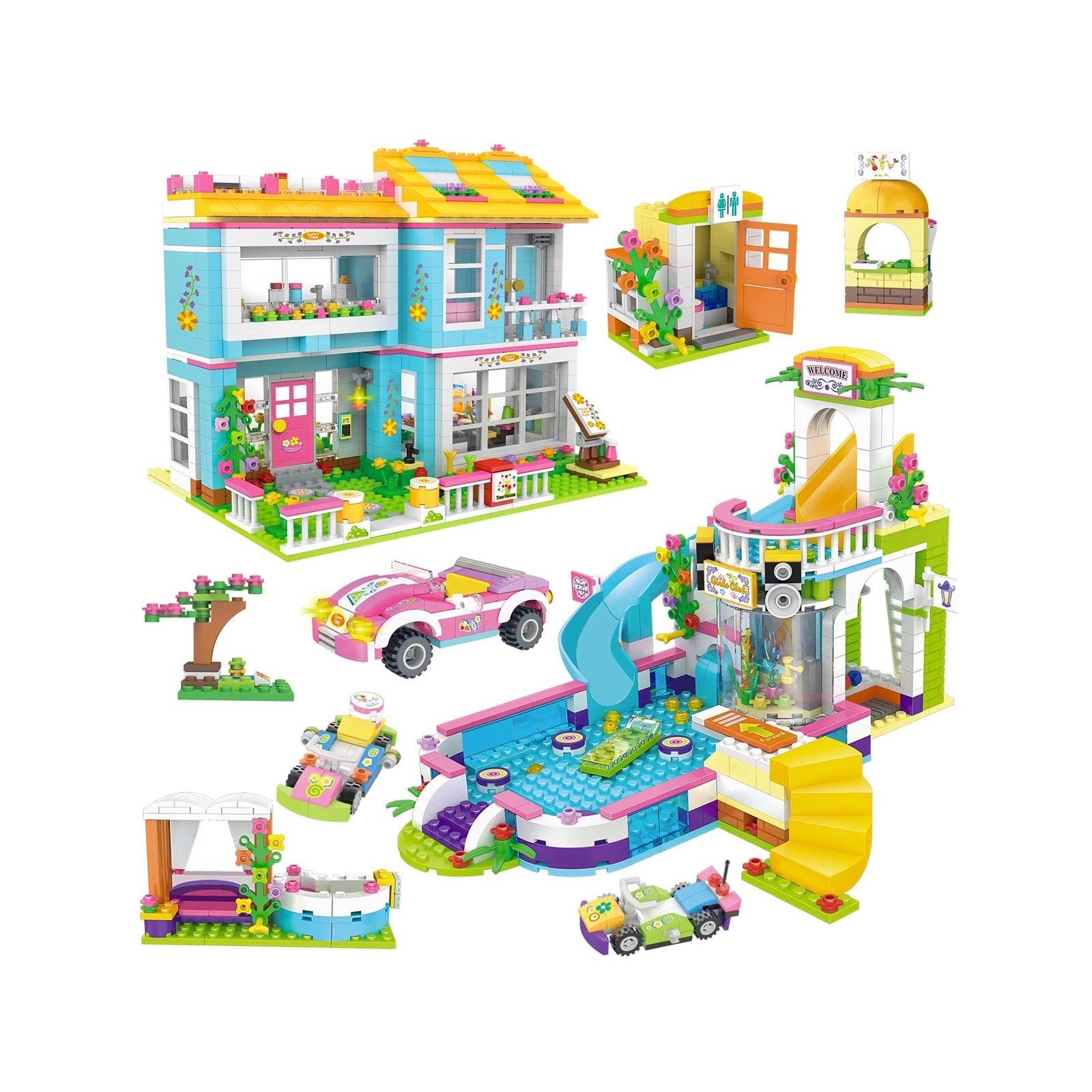 Exercise N Play City House & Water Park 2 IN 1 Bricks Set - 1736 Pcs