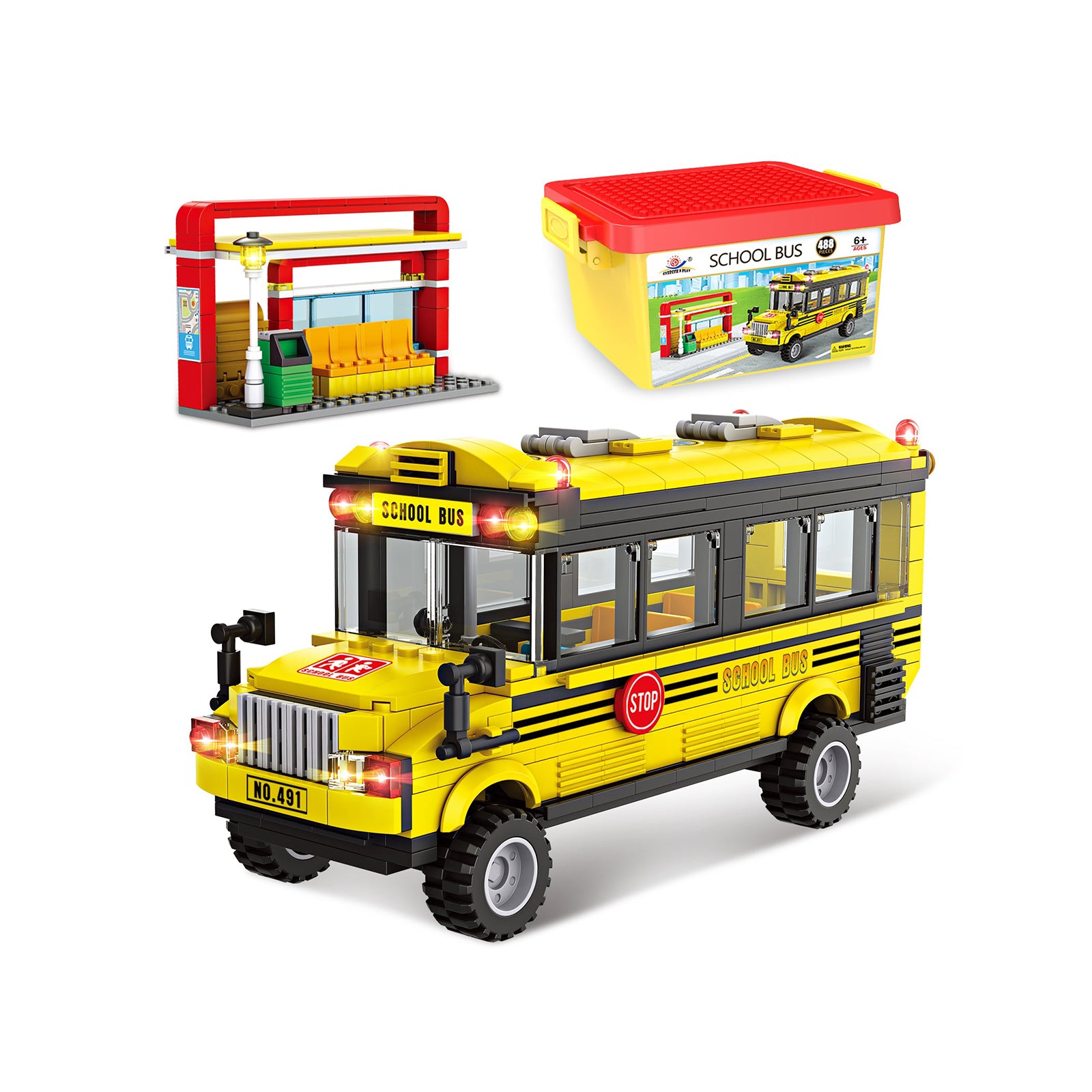 Exercise N Play City School Bus Small Building Blocks Sets - 488 Pcs