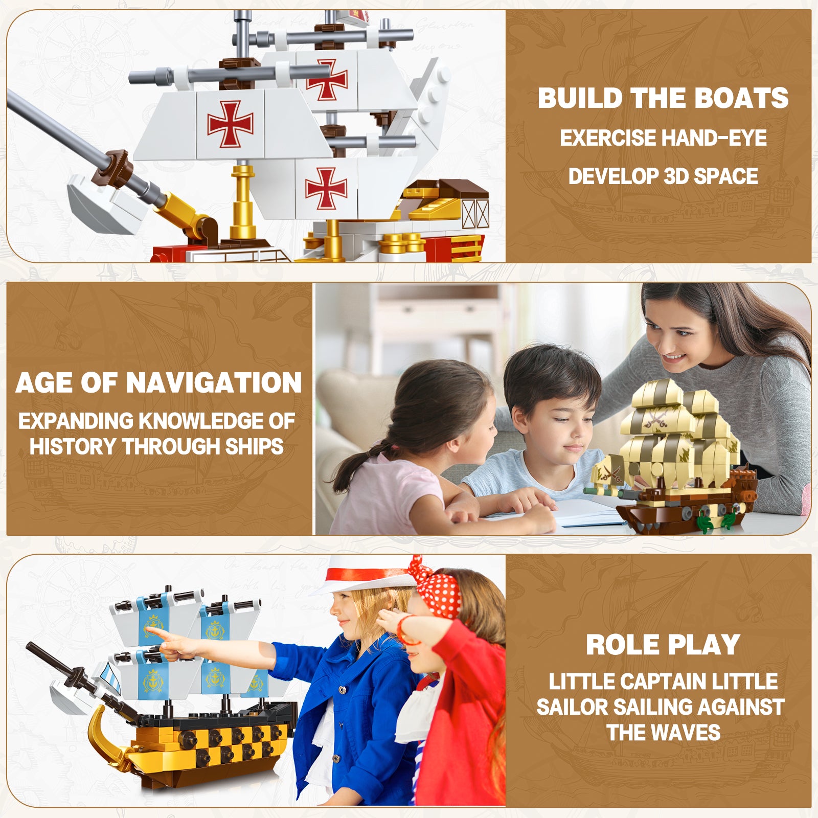 Exercise N Play Pirate Ship Toys Bricks Sets - 664 Pcs