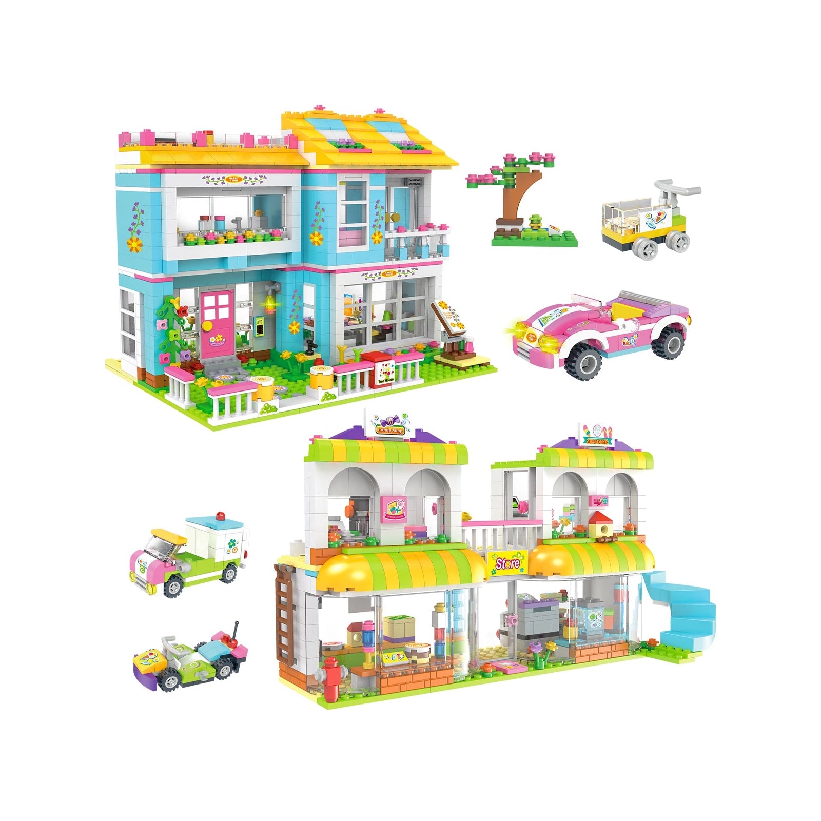 Exercise N Play City House & Grocery Store 2 IN 1 Builder Set Toy - 1556 Pcs