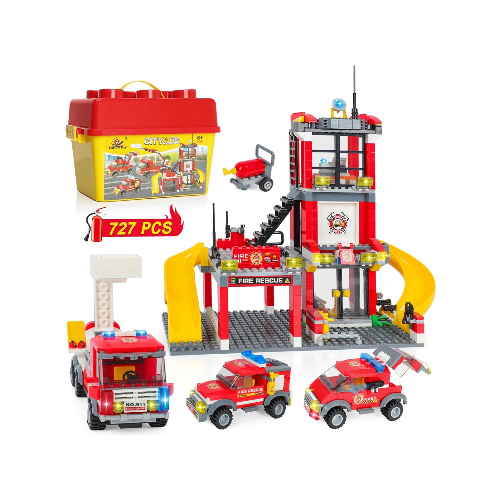 Exercise N Play Fire Station Toddler Blocks Toy Set - 788 Pcs