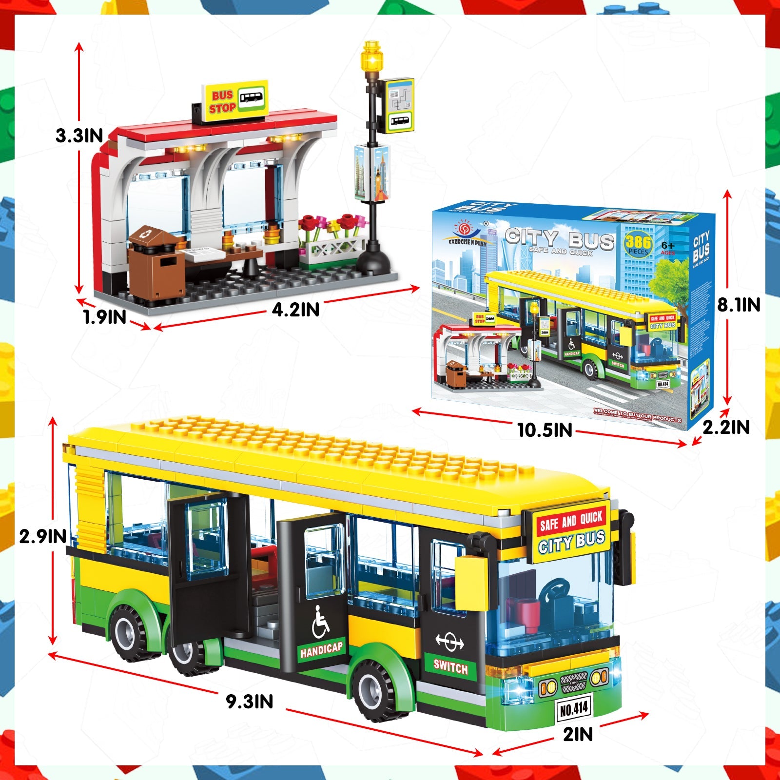 Exercise N Play City Bus Station Building Block Set - 386 Pcs