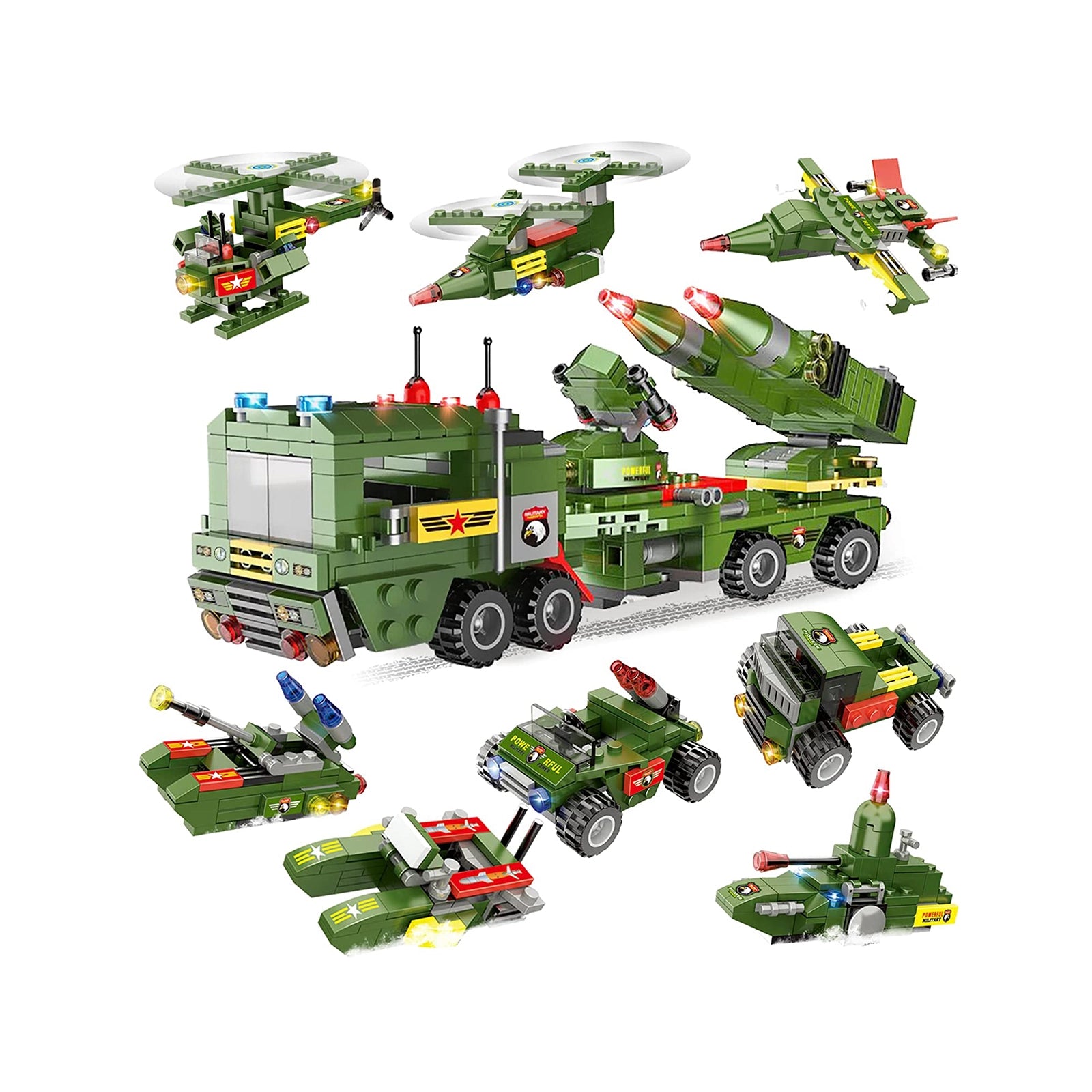 Exercise N Play Army Military Missiles Vehicle Blocks Bricks Set - 1382 Pcs