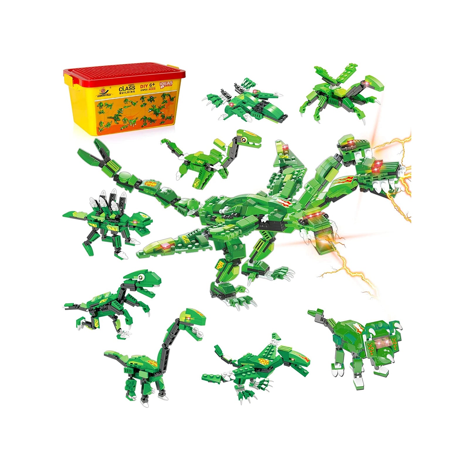 Exercise N Play Green Dinosaur Block Building Sets - 876 Pcs